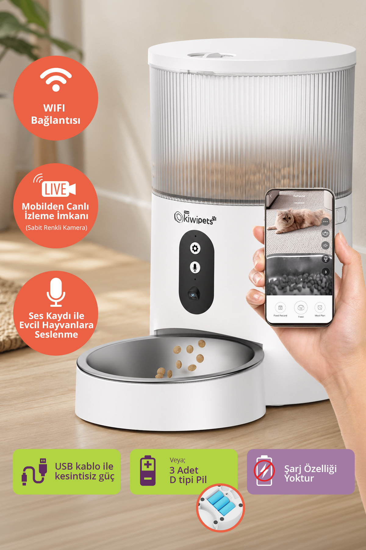 ظرف غذادهی خودکار هوشمند دوربین‌دار تاینی کیوی‌پتس Tiny Kiwipets مدل Kpf-10565