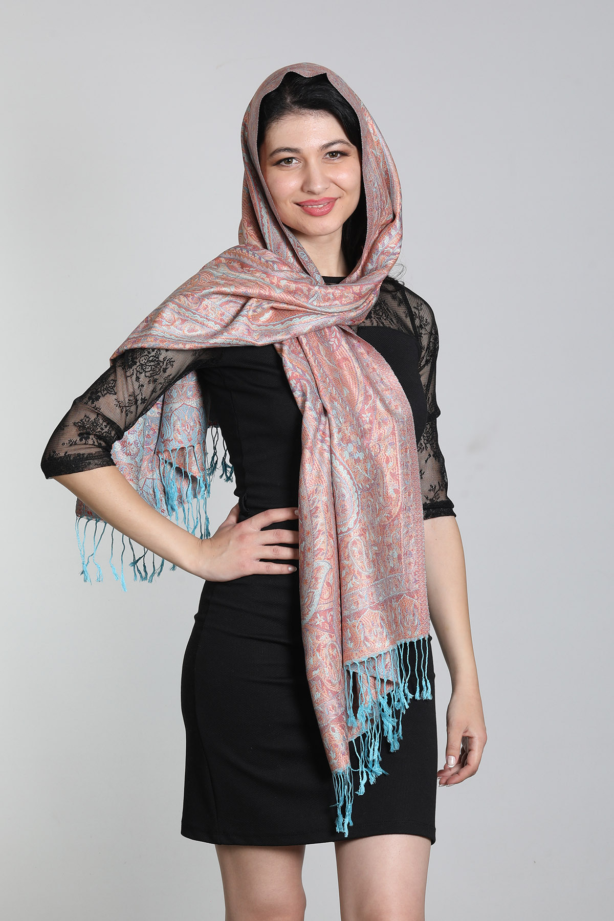 شال دوطرفه ابریشم ۱۰۰٪ میستیک Mystic، صورتی پودری چندرنگ زنانه