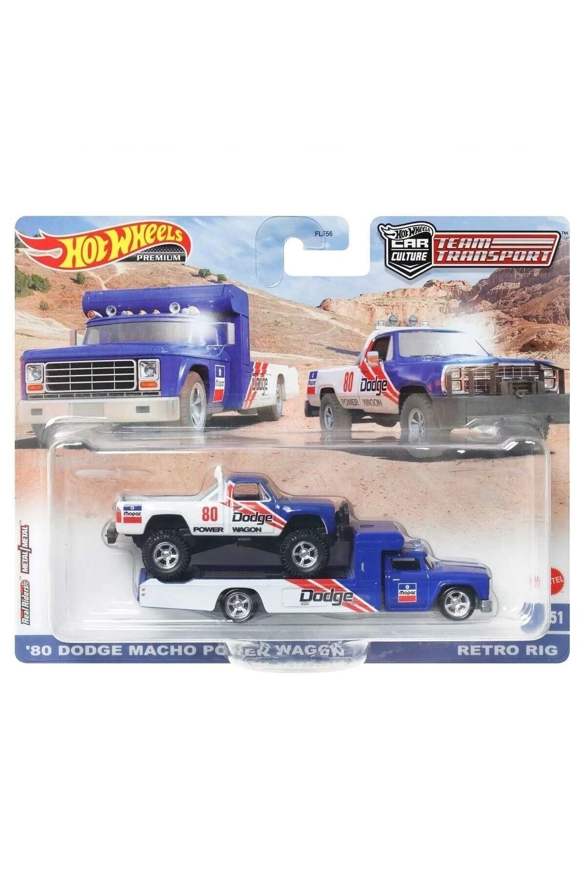 ماشین اسباب بازی جدید TEAM TRANSPORT '80 DODGE MACHO POWER WAGON & RETRO RIG 1:64 مقیاس هات ویلز اورجینال HOT WHEELS