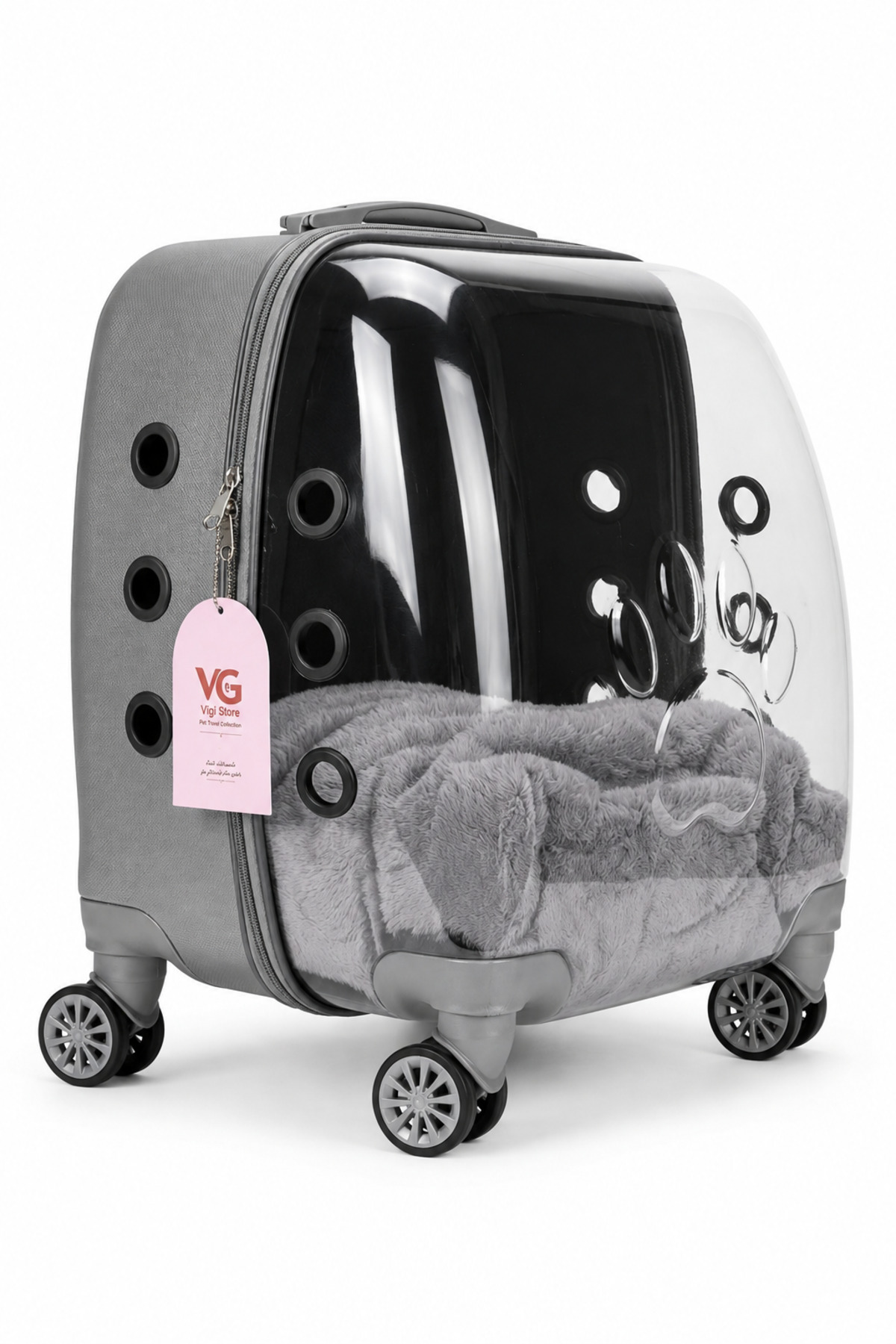 کیف حمل شفاف و عریض گربه و سگ ویجی استور VİGİ STORE مدل VG Premium، سایز XL+، خاکستری