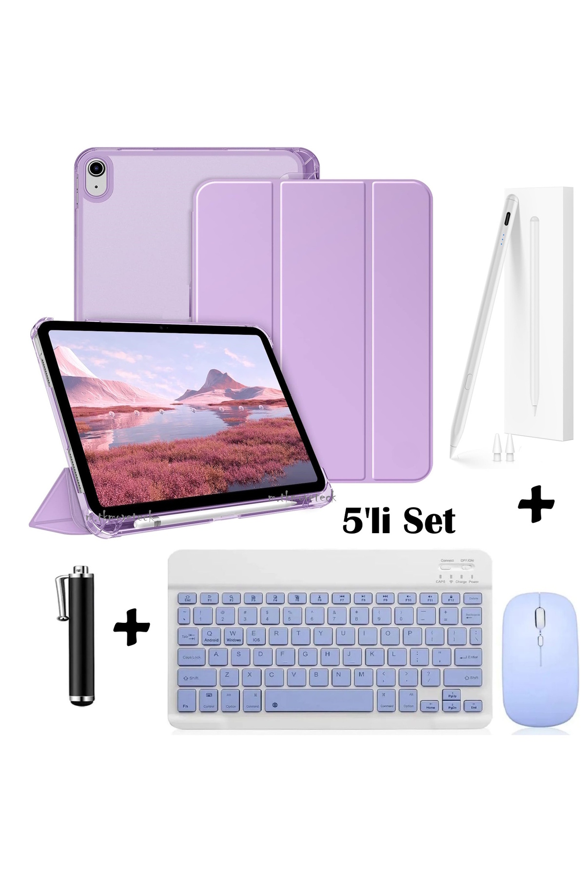کاور تبلت IPAD 11TH GENERATION A16 10. قاب تاشو سازگار نسل 10.9 + ماوس صفحه کلید بلوتوث قلم قرمز نخل m.tk moveteck