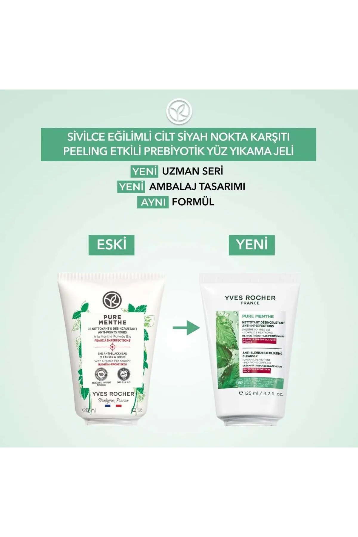 Yves Rocher پاک کننده صورت موثر پیلینگ منته خالص ژل شستشوی صورت 125 میلی لیتر