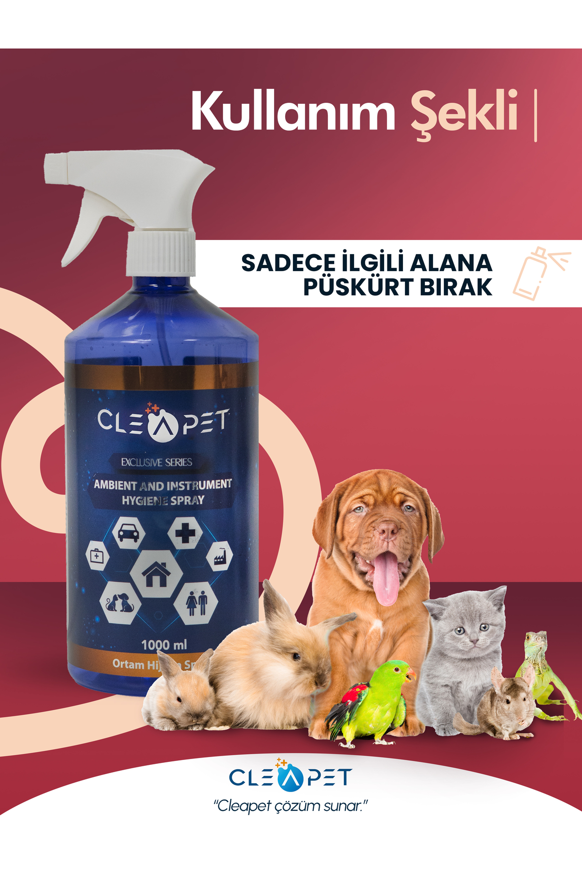 اسپری ضدعفونی‌کننده و بوبر محیط خانگی و کلینیکی ۱ لیتر کلیپت Cleapet