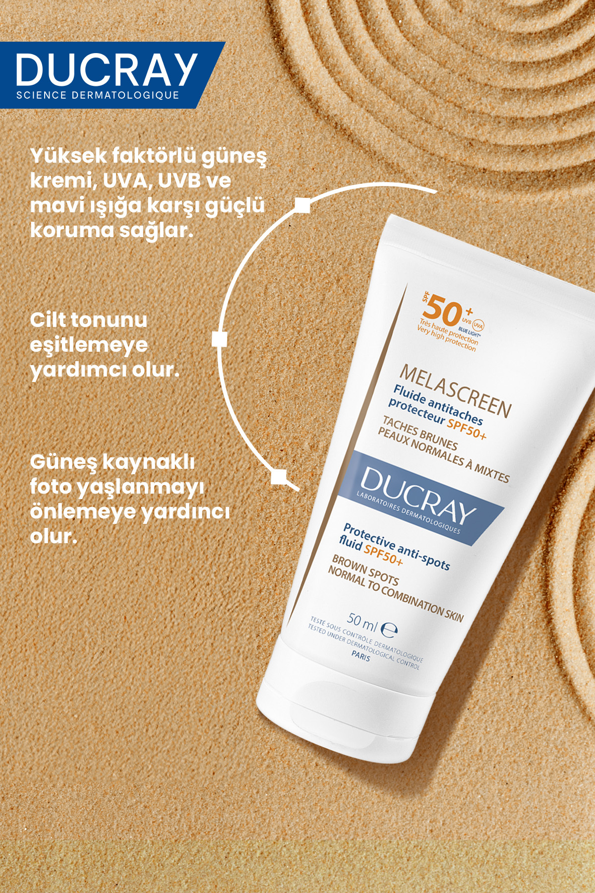 Ducray ضدآفتاب مایع حفاظتی ضد لک‌های پوستی SPF 50 50 میلی لیتر