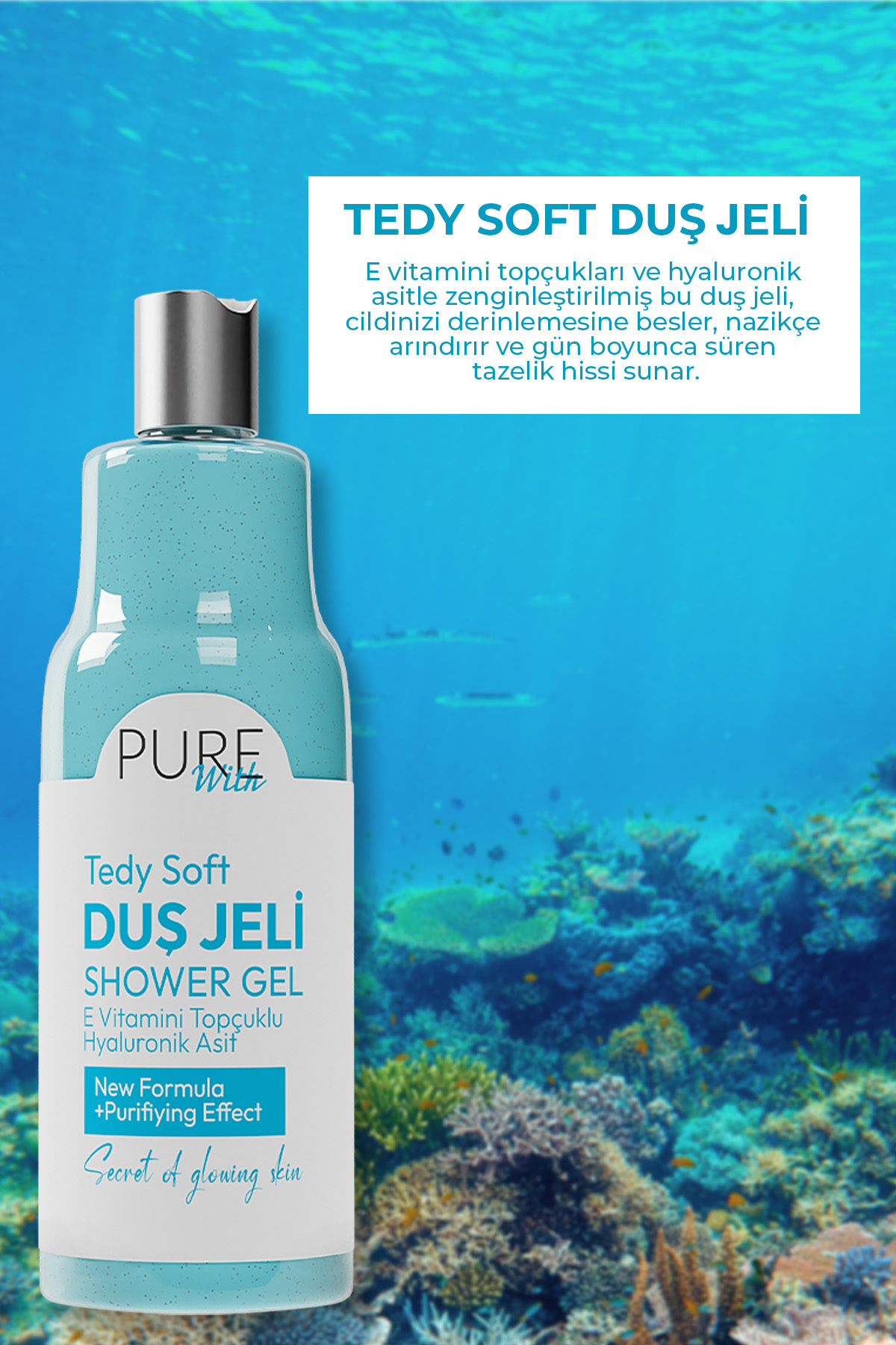 ژل دوش مرطوب کننده و کلاژن ساز با رایحه اقیانوس و ویتامین E حجم 400 میلی لیتر Pure With