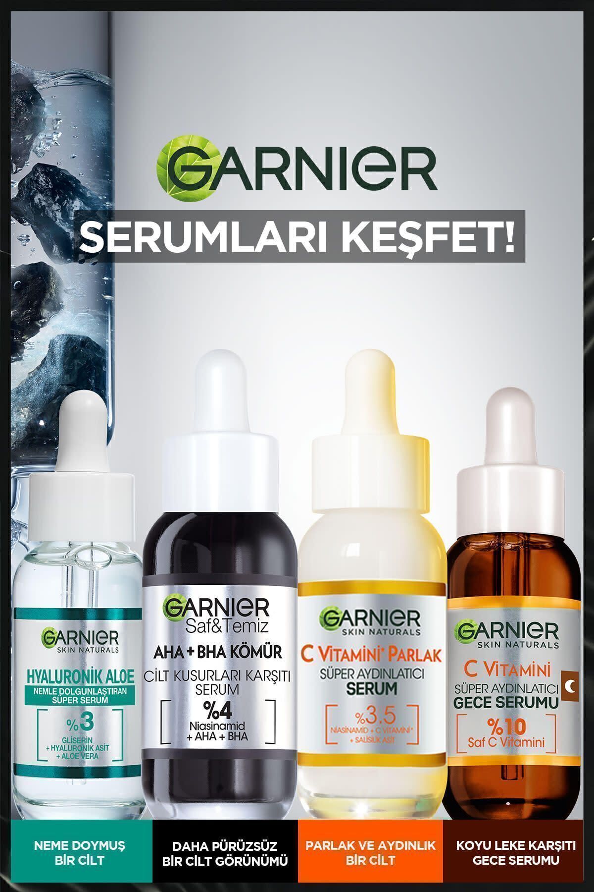سرم سیاه لایه بردار نیاسینامید AHA BHA ضد عیوب پوست 30میل گارنیر Garnier