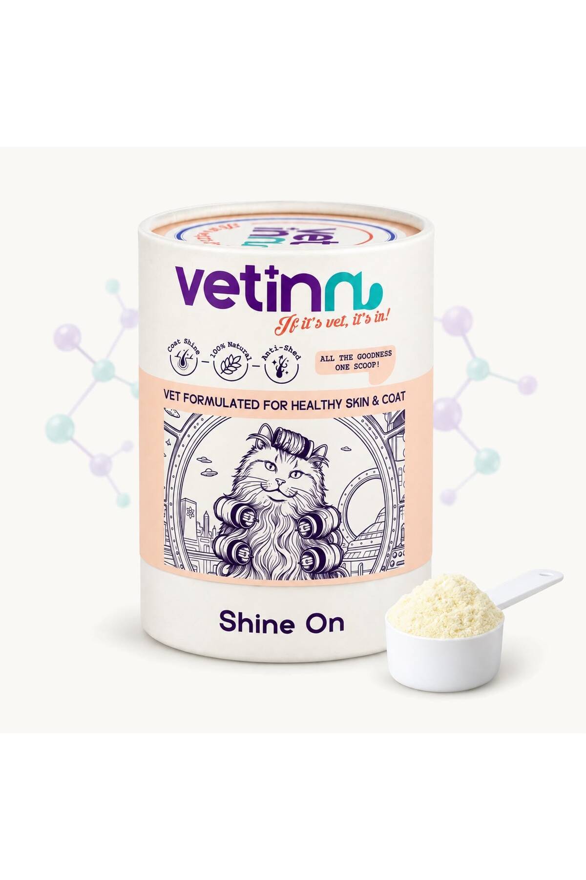 پودر مکمل پوست و موی گربه وتین Vetinn Shine On، ۱۵۰ گرم