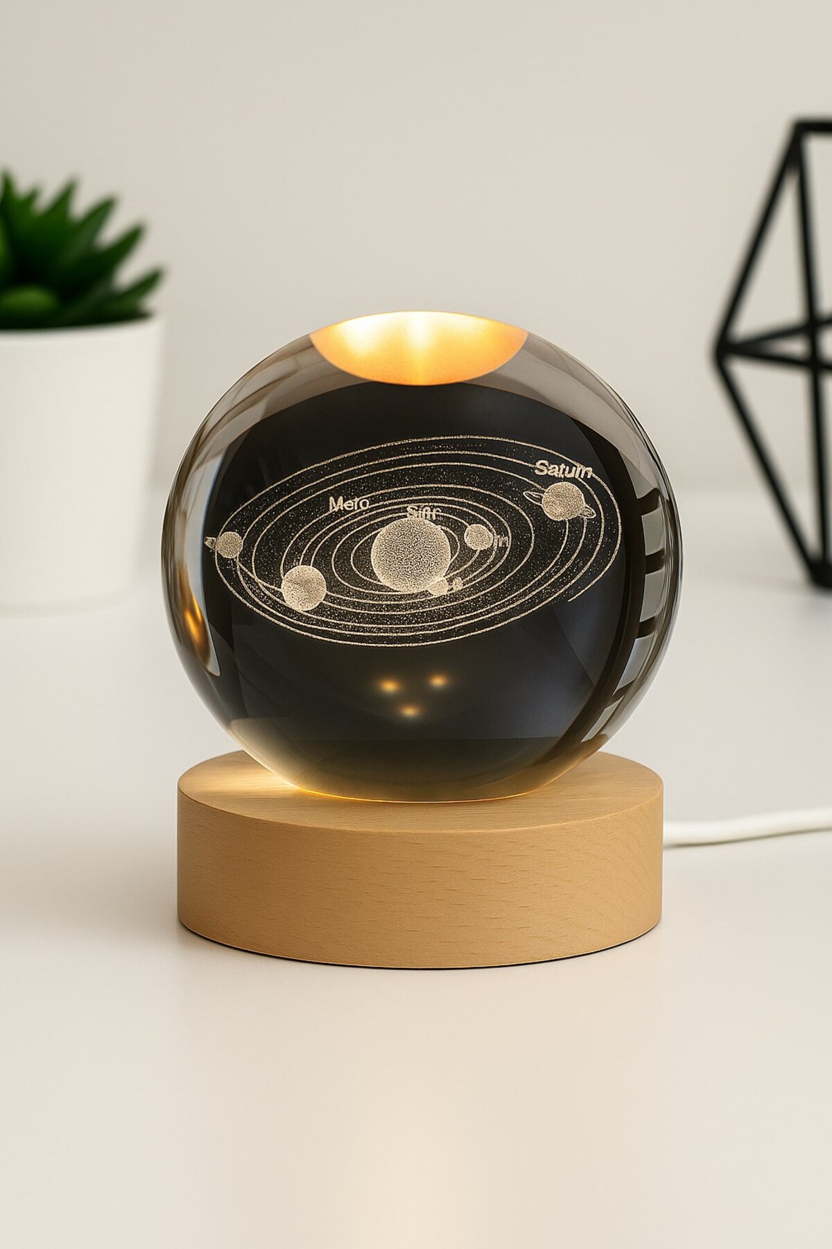 گوی برفی چراغ شب LED کریستال سیستم خورشیدی سه بعدی میز با پایه چوبی USB نور از ترکیه BiTon Toptan