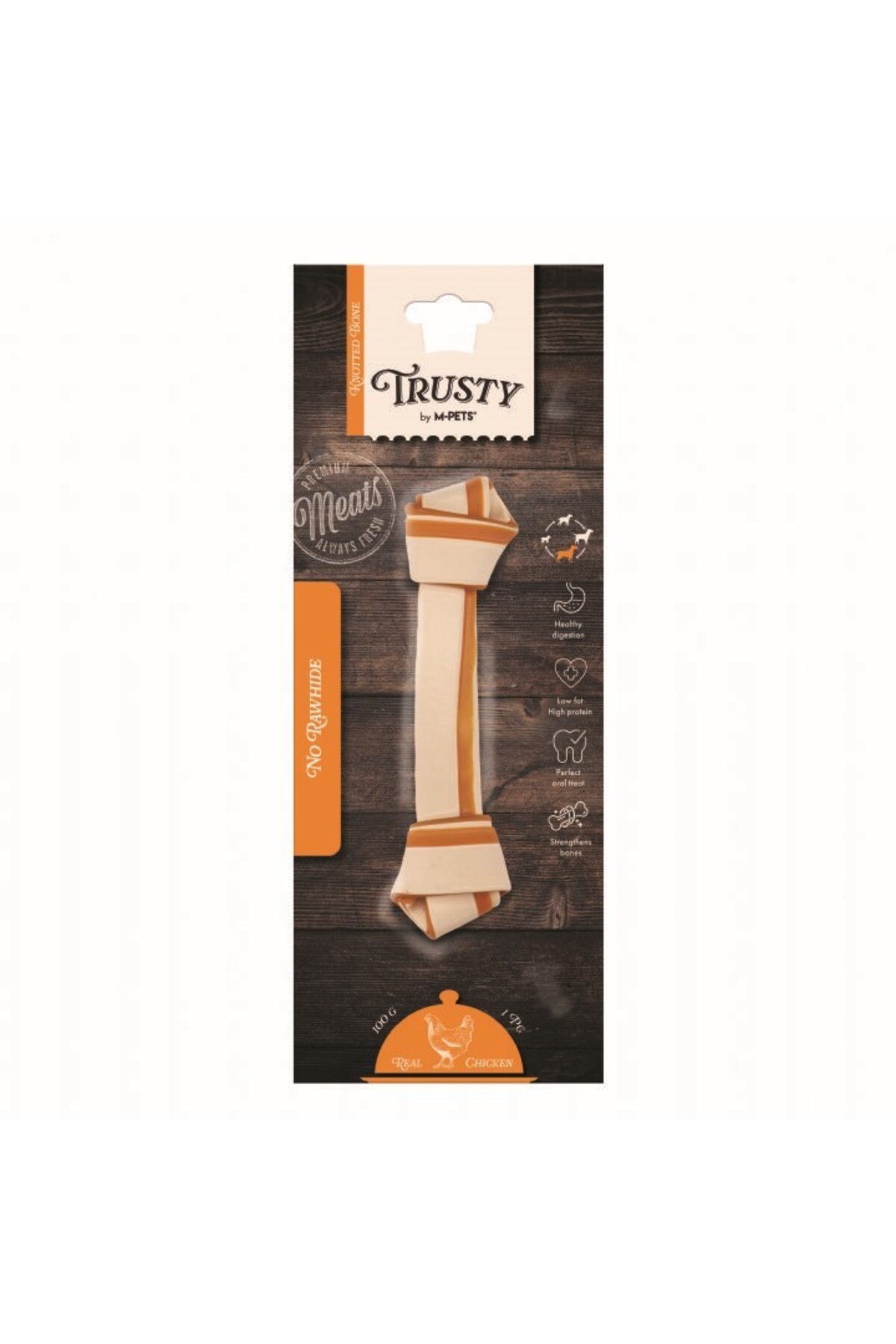 استخوان تشویقی سگ ام‌پتس M-PETS Trusty با مرغ و سیب‌زمینی شیرین، ۱۰۰ گرم، ۲۰٫۳ سانتی‌متر