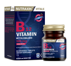 تبلت زیرزبانی ویتامین B12 نوتراکسین Nutraxin مدل Vitals حاوی ۱۰۰۰ میکروگرم متیل‌کوبالامین بسته ۶۰ عددی