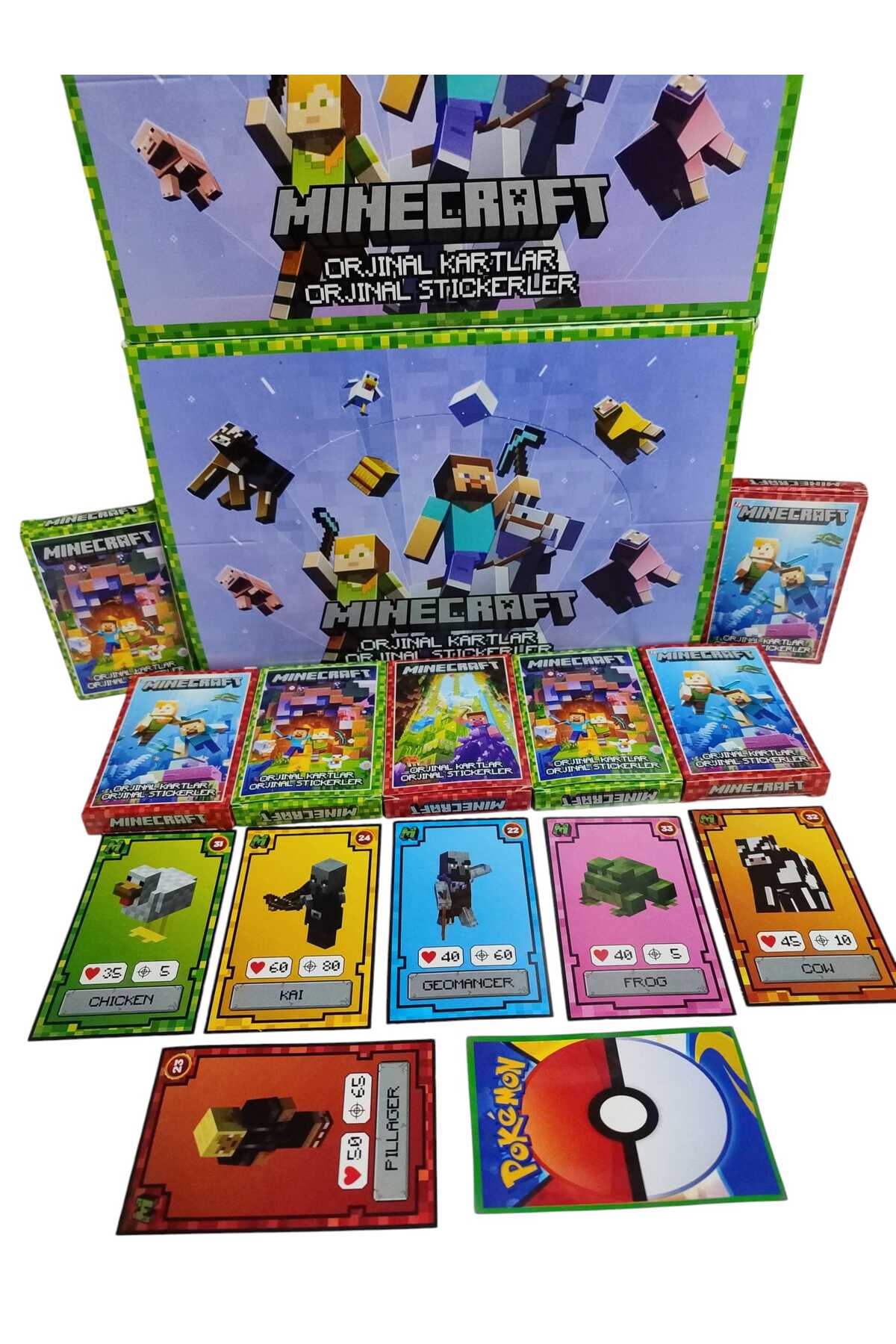 کارت بازی های MINECRAFT 10 MINI BOXES 60 STICKERS شخصیت نسل جدید Emrah Gültekin