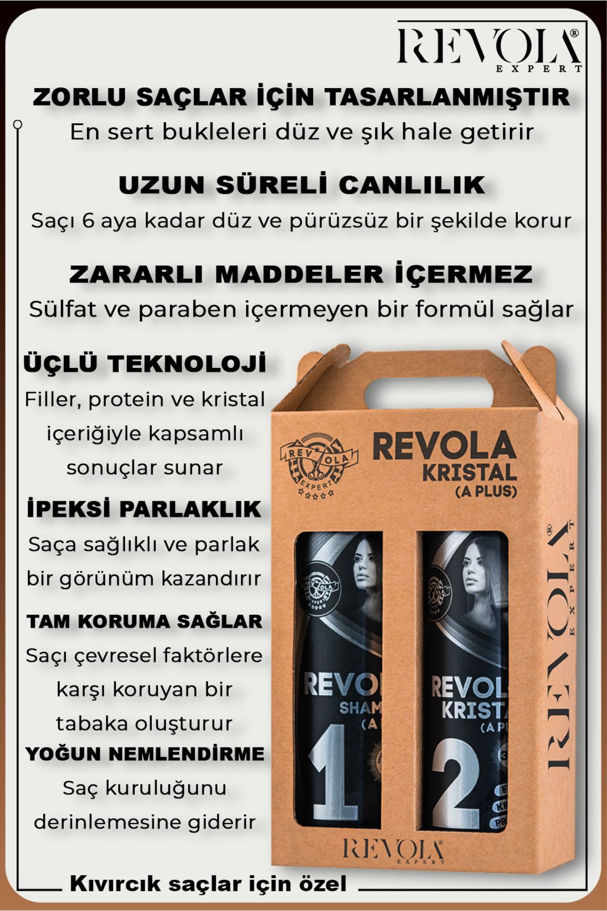 کرم مراقبت مو با پروتئین کراتین و فر کننده مو مدل Kristal APLUS حجم 250 میلی لیتر REVOLA EXPERT