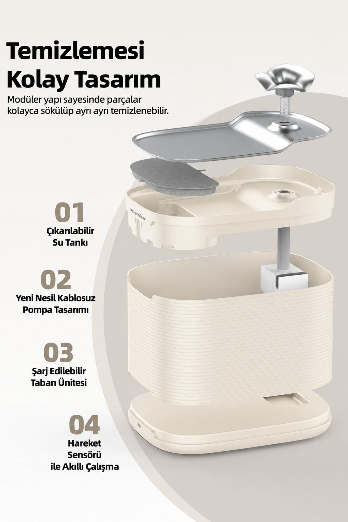 آب‌نمای هوشمند خودکار گربه و سگ پریمیر Premier، Petmate Flowsense Pro، مدل PWF3150-Krem، ۲٫۵ لیتری، کرم 2,5 L