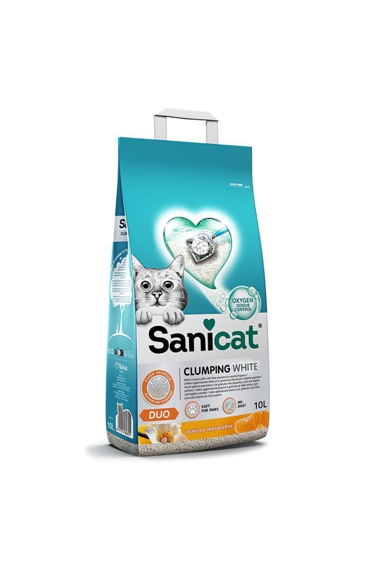 خاک گربه طبیعی سانیکت Sanicat Duo، بنتونیتی، با رایحه وانیل و ماندارین، ۲×۱۰ لیتر