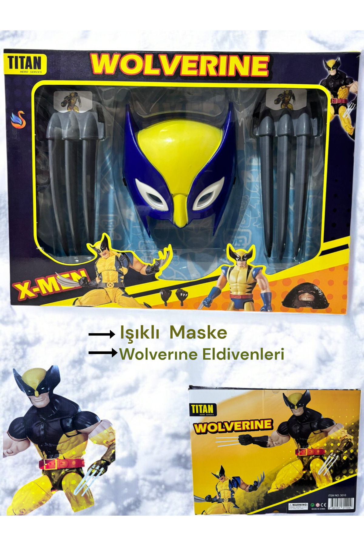 اسباب بازی های فیگور دیگر چاقو و ماسک نورانی 3 تکه مدل WOLVERINE LOGAN XMAN YILDIRIM OYUNCAK