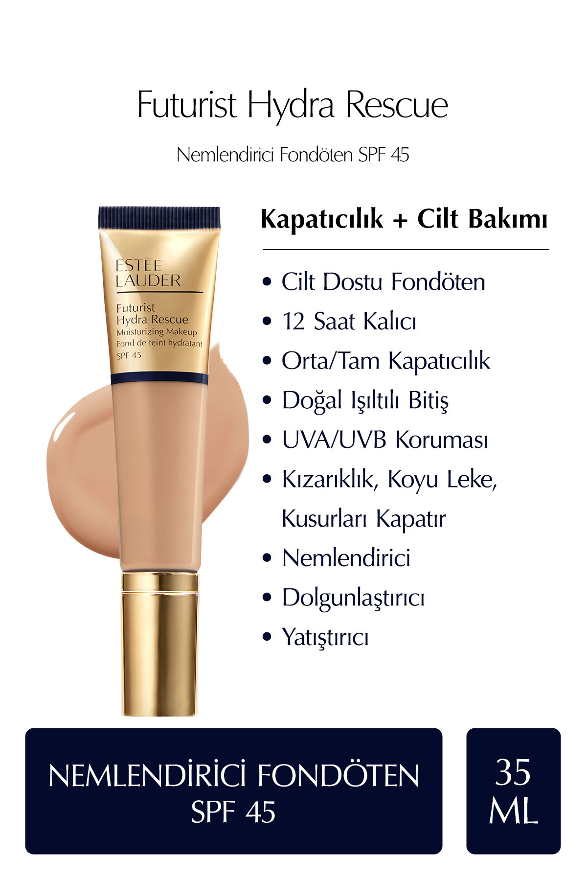 کرم پودر FUTURIST HYDRA RESCUE SPF 45 HUMIDIFIER FOUNDATION 35ML رنگ: 4N1 BEIGE SHELL Estee Lauder