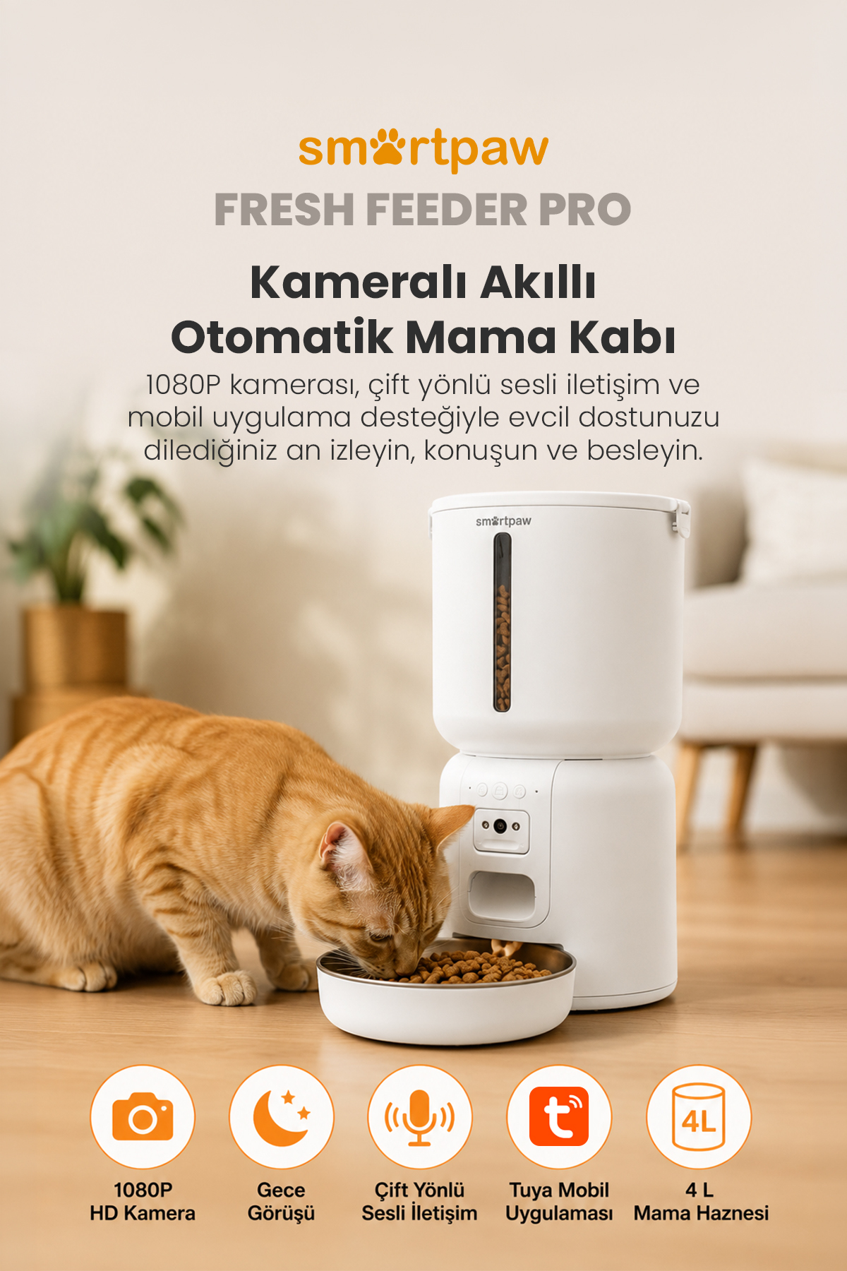 ظرف غذای خودکار هوشمند ۴ لیتری اسمارت‌پاو SMARTPAW Fresh Feeder Pro مدل F28C