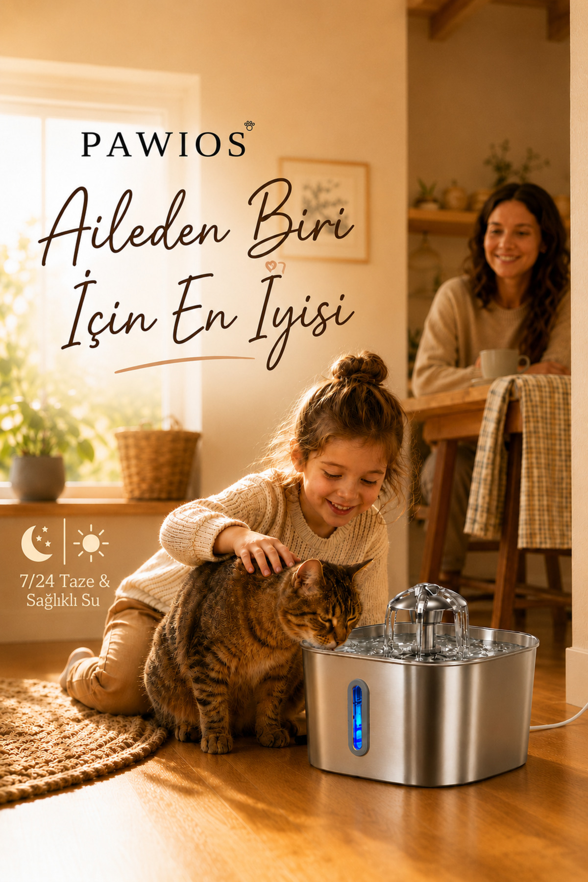 آبخوری فواره‌ای سگ و گربه پاویوس PAWIOS، مدل SSPF-434، با ظرفیت ۲٫۲ لیتر و ۸ فیلتر کربن فعال یدکی 2.2L