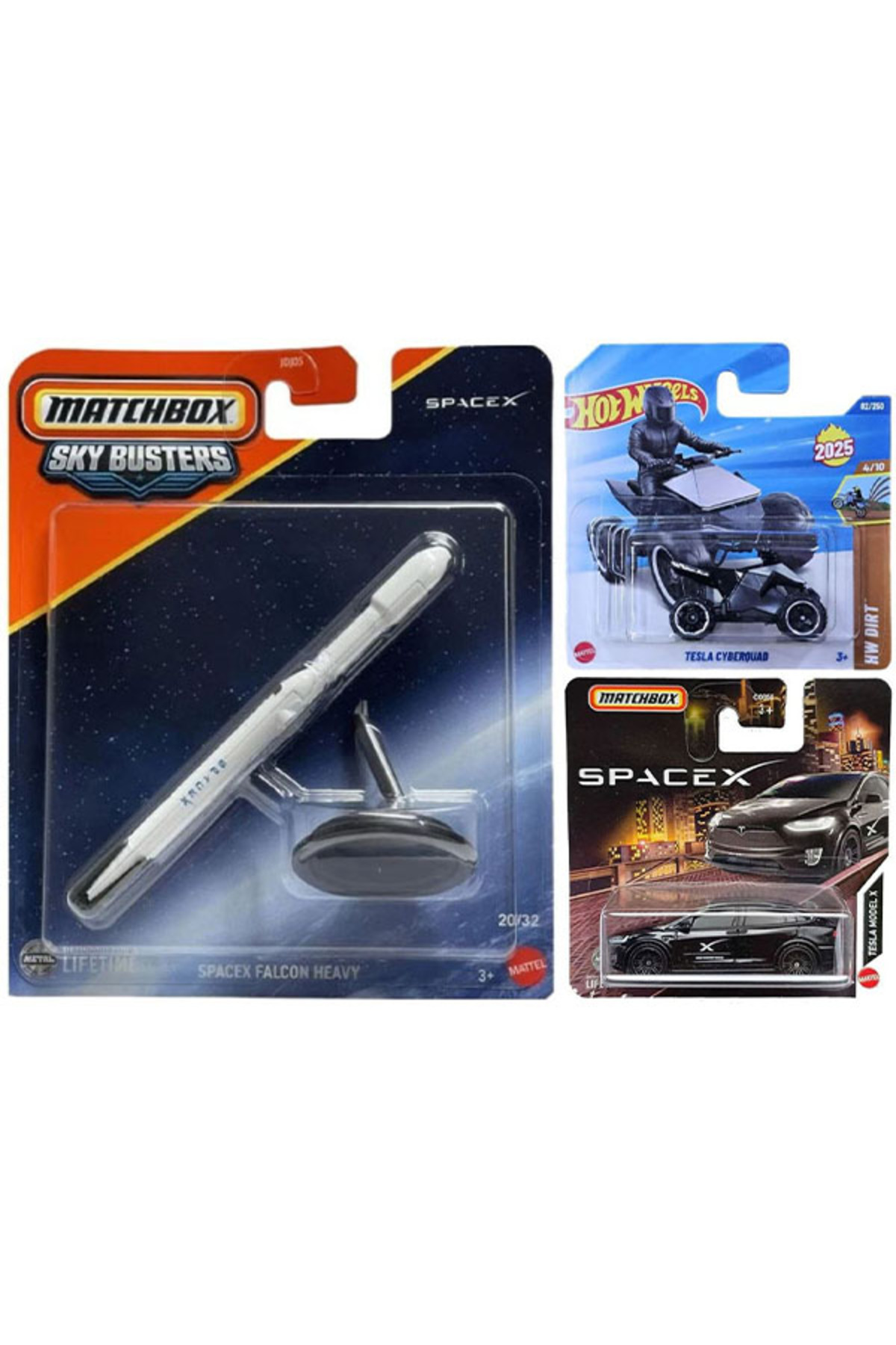 ماشین اسباب بازی مجموعه TESLA MATCHBOX SPACEX FALCON HEAVY و MODEL X CYBERQUAD 1 64 از ترکیه HOT WHEELS