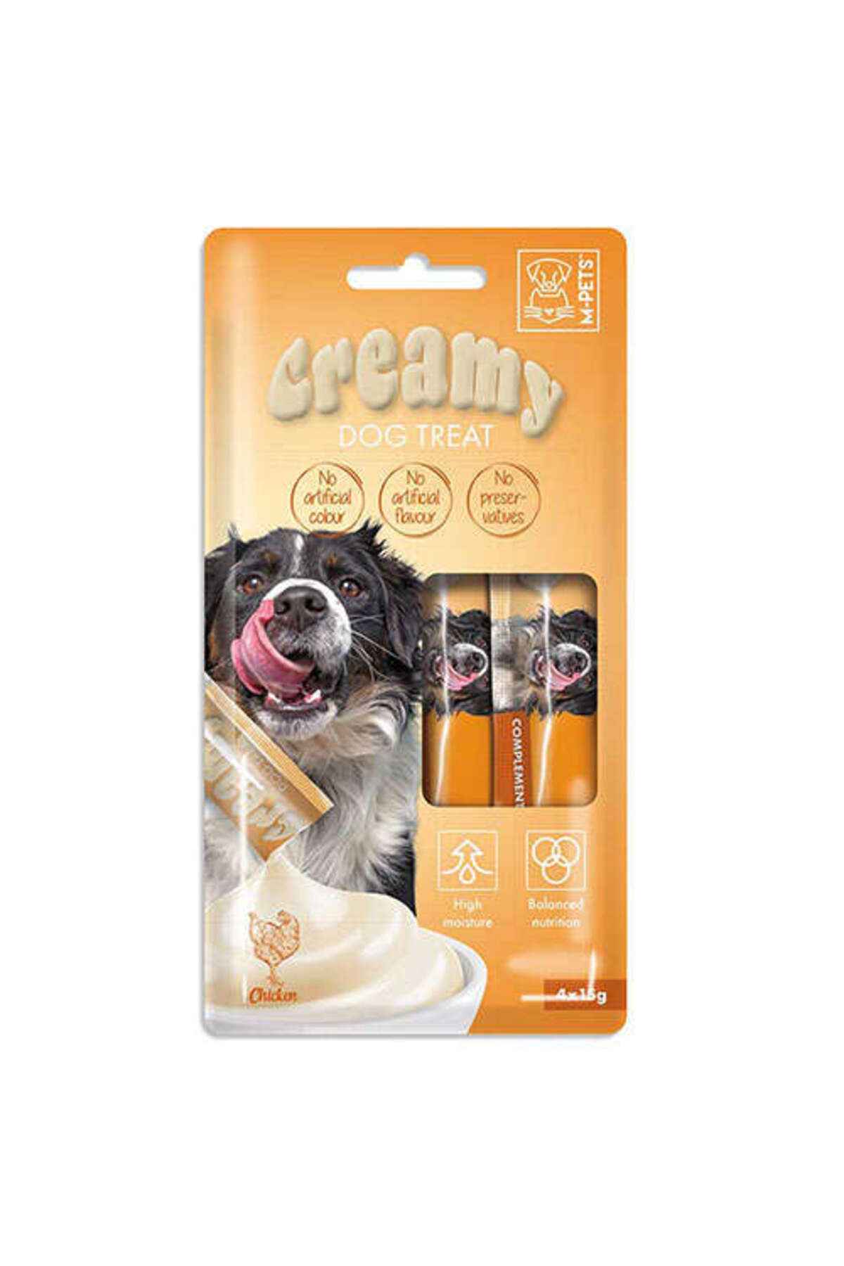 تشویقی مایع سگ ام‌پتس M-PETS Creamy Chicken، طعم مرغ و بوقلمون، ۴×۱۵ گرم