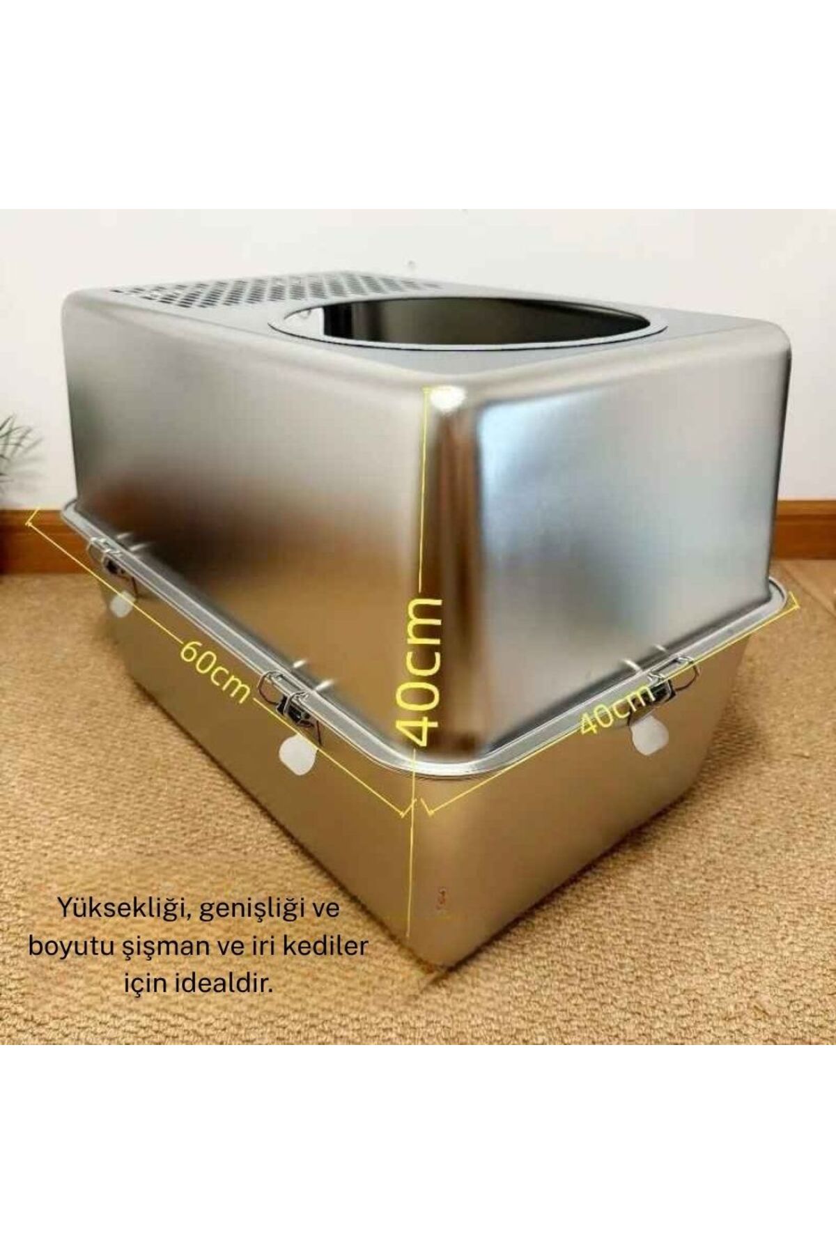 ظرف خاک گربه بزرگ و دربسته فولادی مونوزون Monozone، ضدپاشش خاکستری