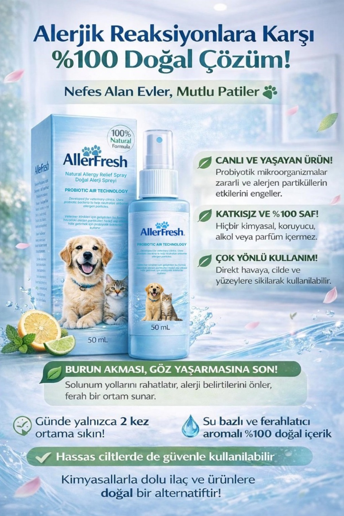 اسپری طبیعی پروبیوتیکی ضد آلرژی برای حیوانات خانگی آلر فرش Aller Fresh