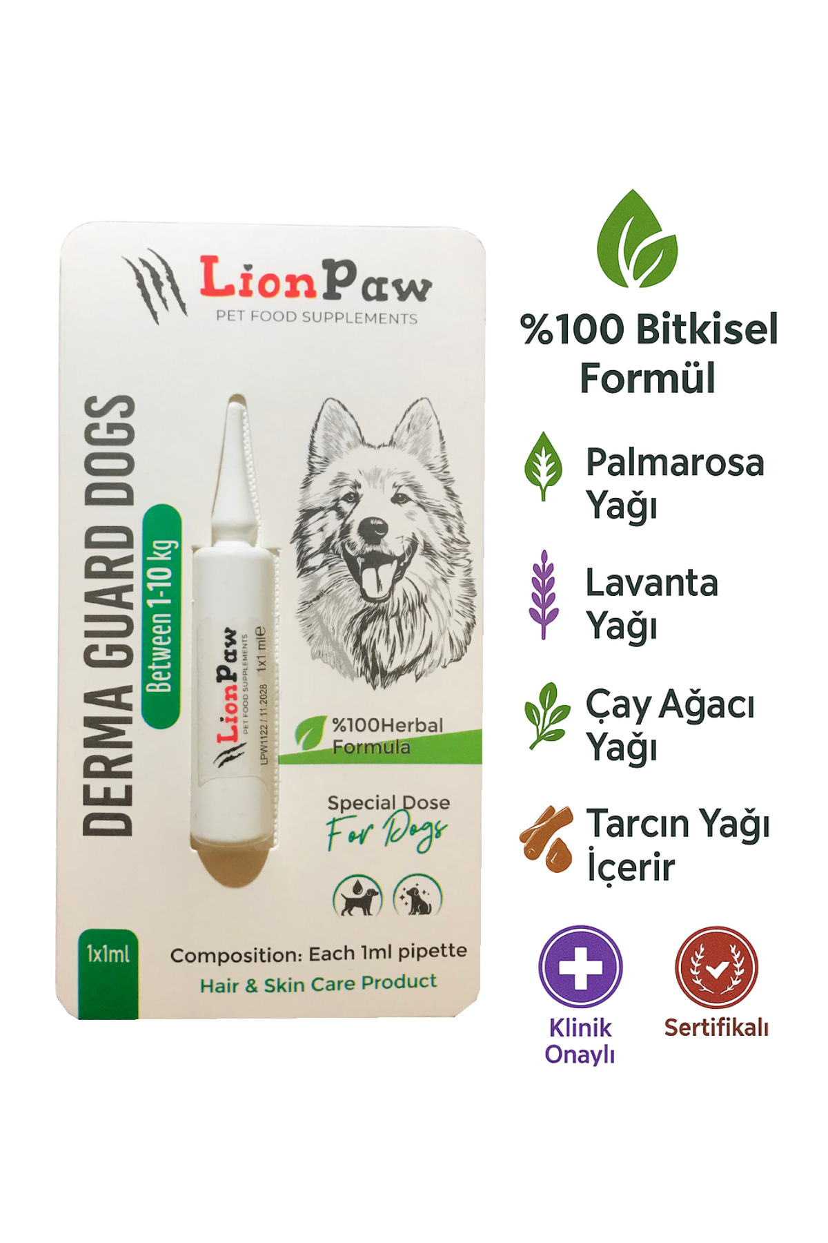 قطره موضعی گیاهی سگ لیون پاو LİON PAW، ۵×۱ میلی‌لیتر، برای سگ‌های ۱ تا ۱۰ کیلوگرم