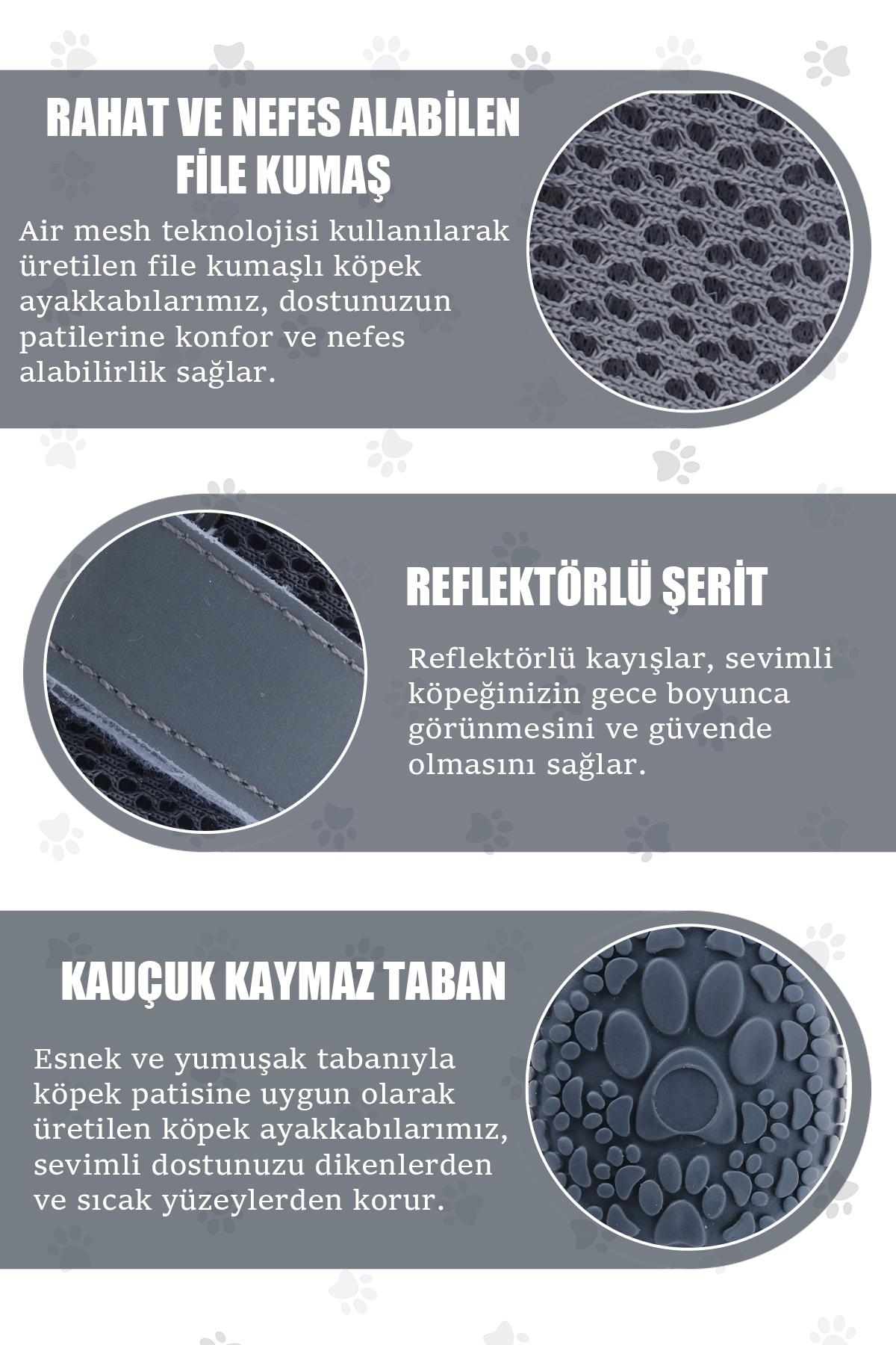 کفش سگ پاوپرینتس PawPrints مدل PP01 با زیره لاستیکی ضدلغزش خاکستری