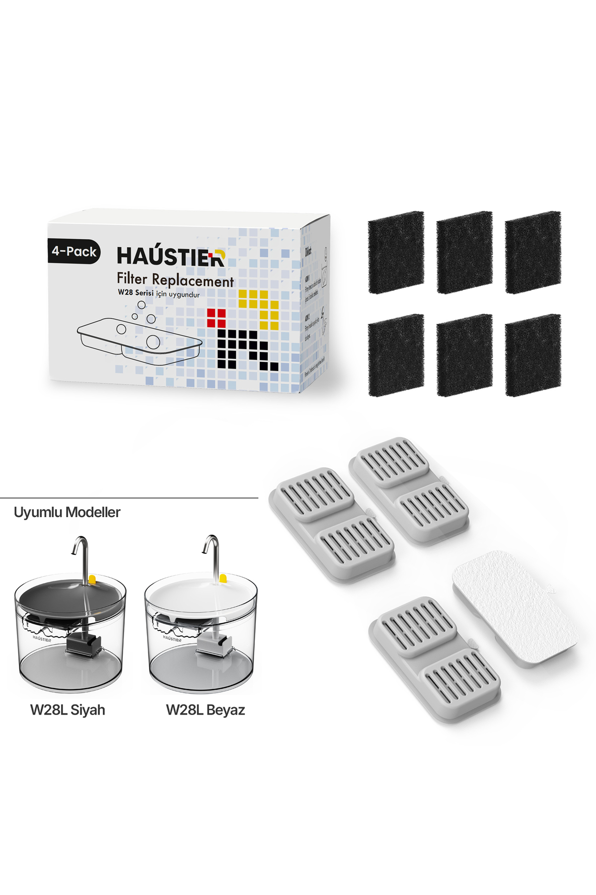 مجموعه ۴ عددی فیلتر آبخوری اتوماتیک گربه W28L سازگار با FW3 هاوستیر Haustier