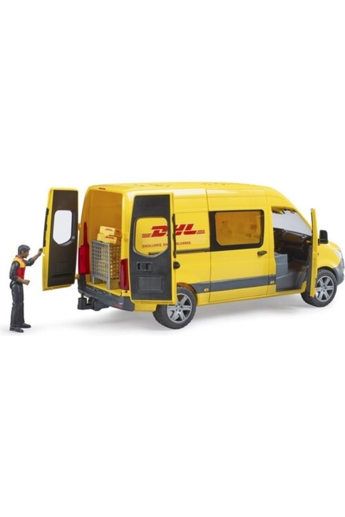 ماشین اسباب بازی MB SPRINTER DHL TRUCK AND DRIVER YELLOW 02671 محصول دارای مجوز Bruder