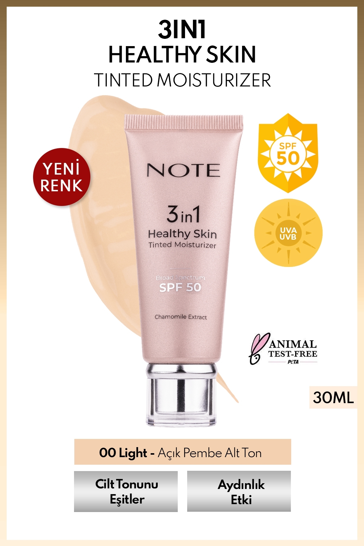 کرم بی و سی 3 از 1 نور پوست سالم رنگ مرطوب کننده SPF 50 برابر با روشنایی 00 تن Note Cosmetics