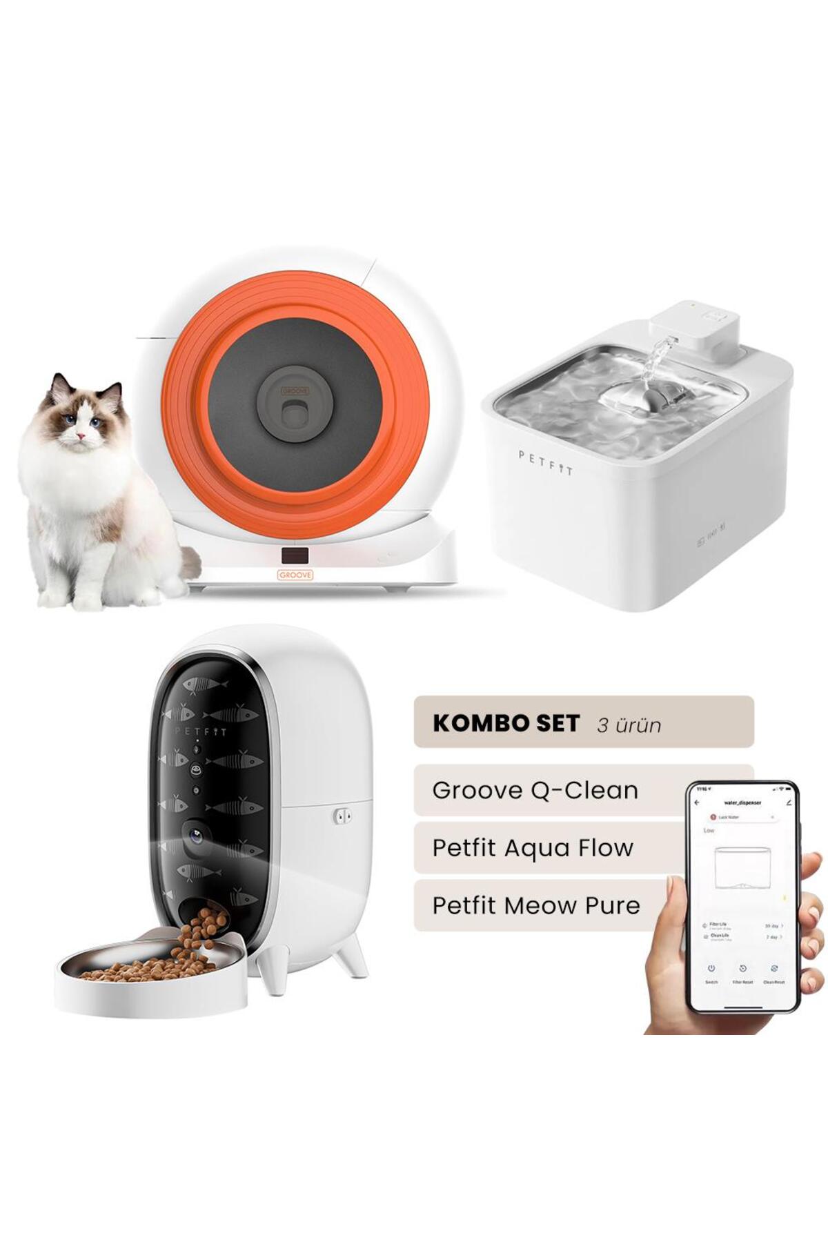 توالت گربه خودکار Groove Q-Clean و آبخوری فواره‌ای Aqua Flow پتفیت Petfit