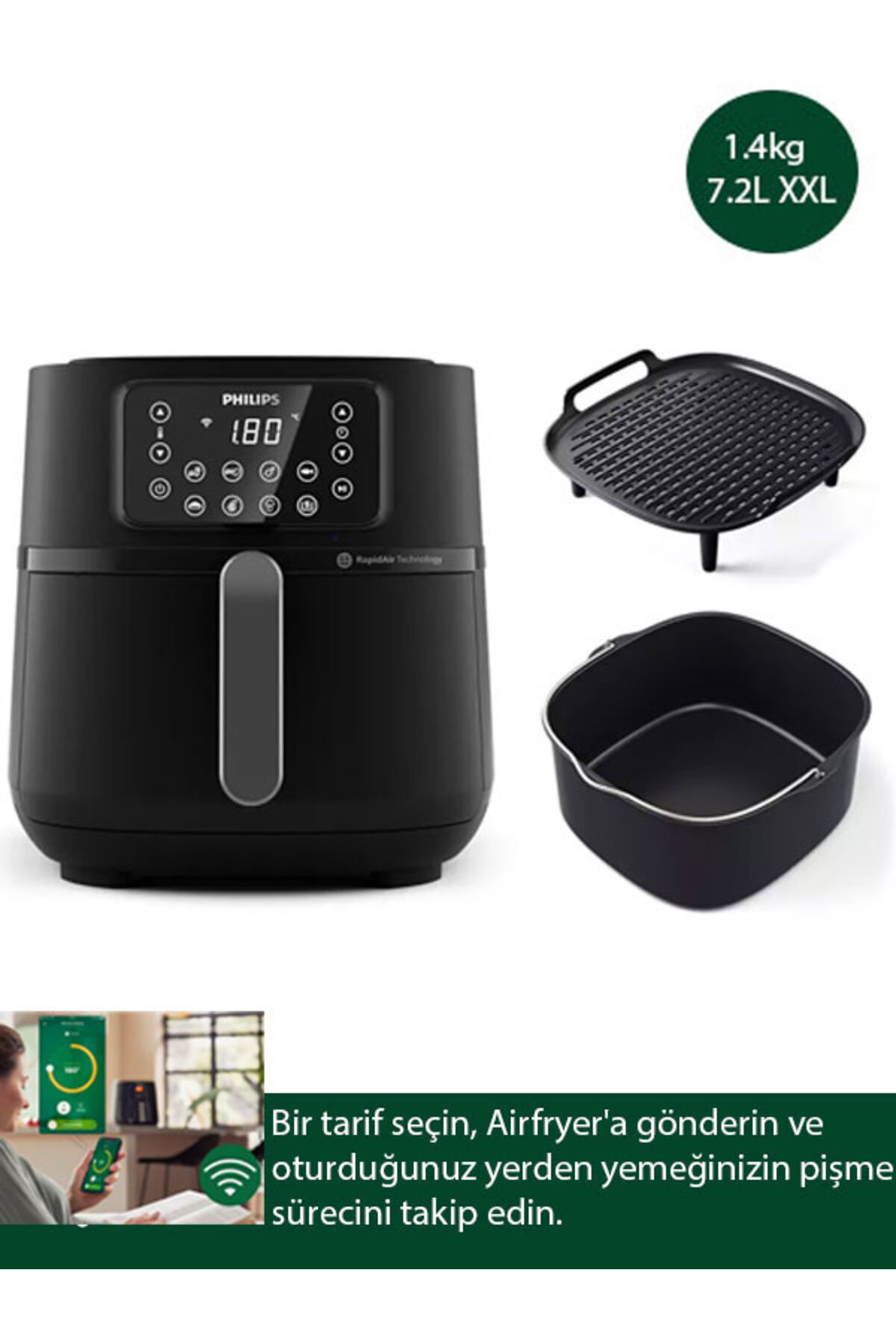سرخ کن هدایای سینی پخت و پز بشقاب کباب AIRFRYER 5000 SERIES XXL HD9285 96 با اتصال WI FI اورجینال Philips