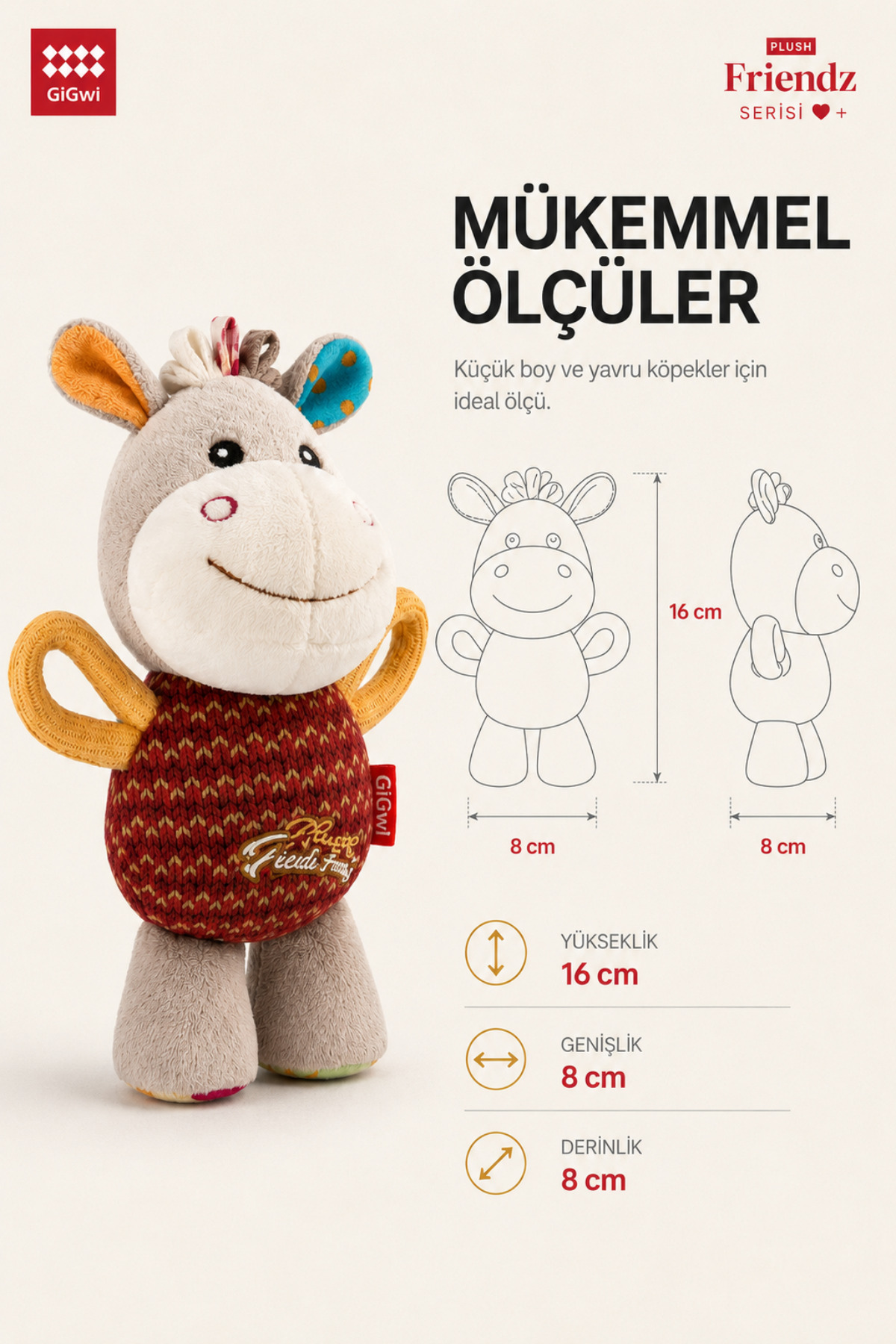 اسباب‌بازی پولیشی سگ به شکل الاغ گیگ‌وی Gigwi، سری Plush Friendz، مدل 9809، زرشکی