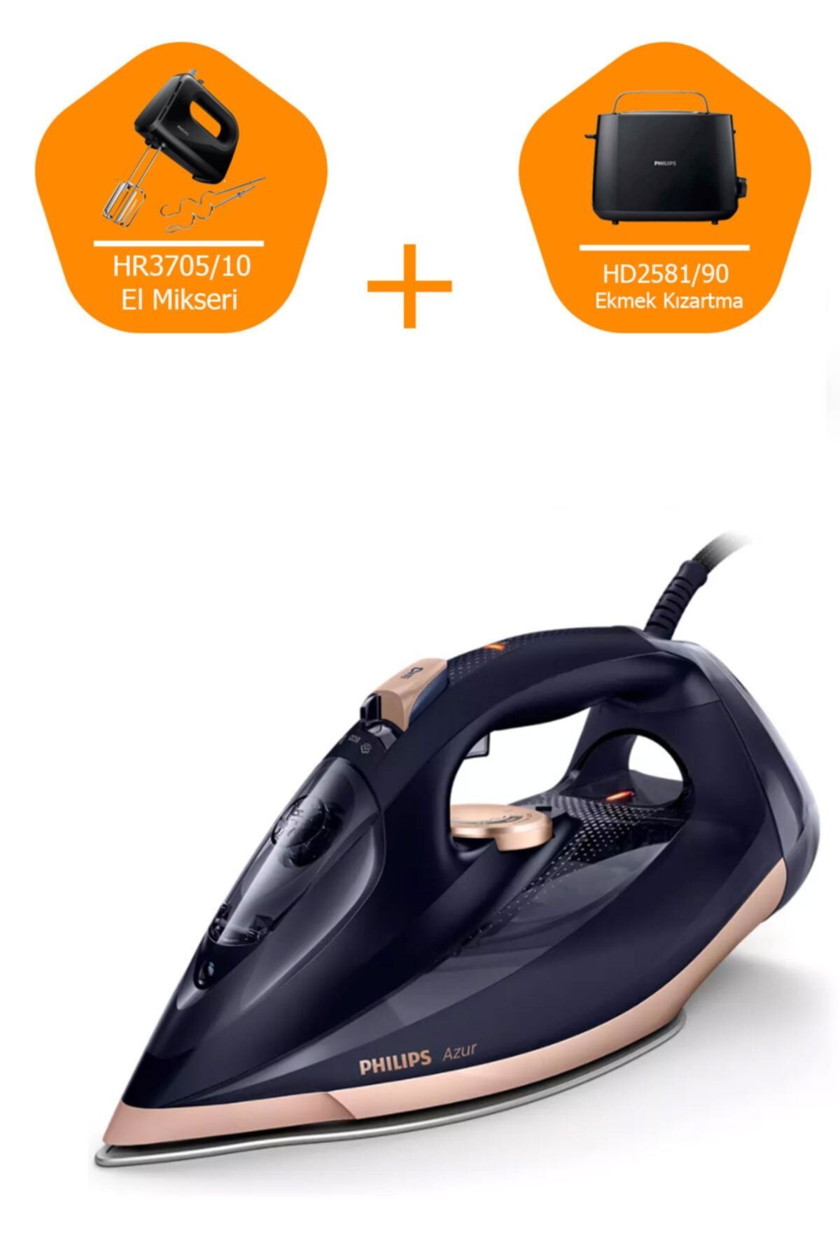 اتو بخار مجموعه 3 عدد توستر AZUR DST7510 80 IRON HD2581 90 HR3705 10 HAND MIXER اورجینال Philips