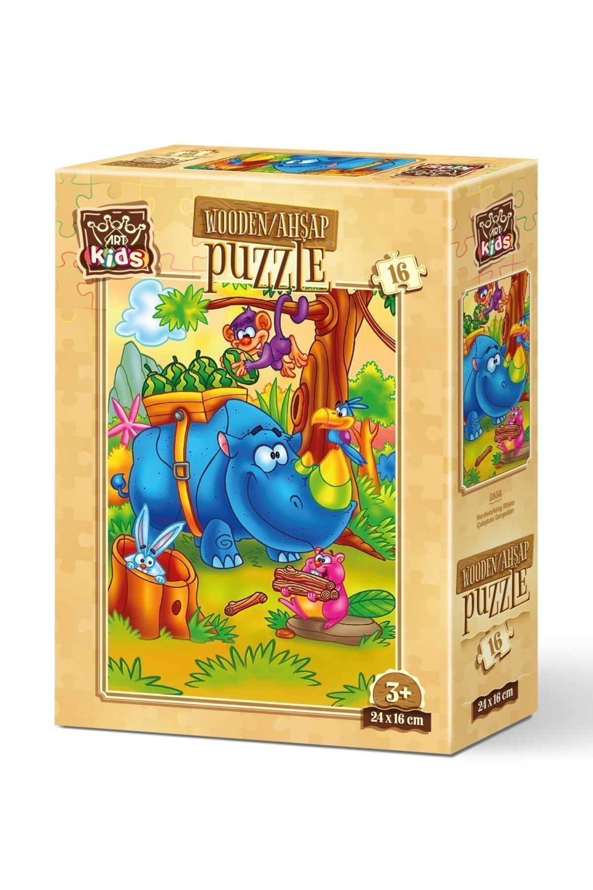 پازل چوبی 16 تکه کرگدن زحمتکش هنر بچه ها از ترکیه Art Puzzle