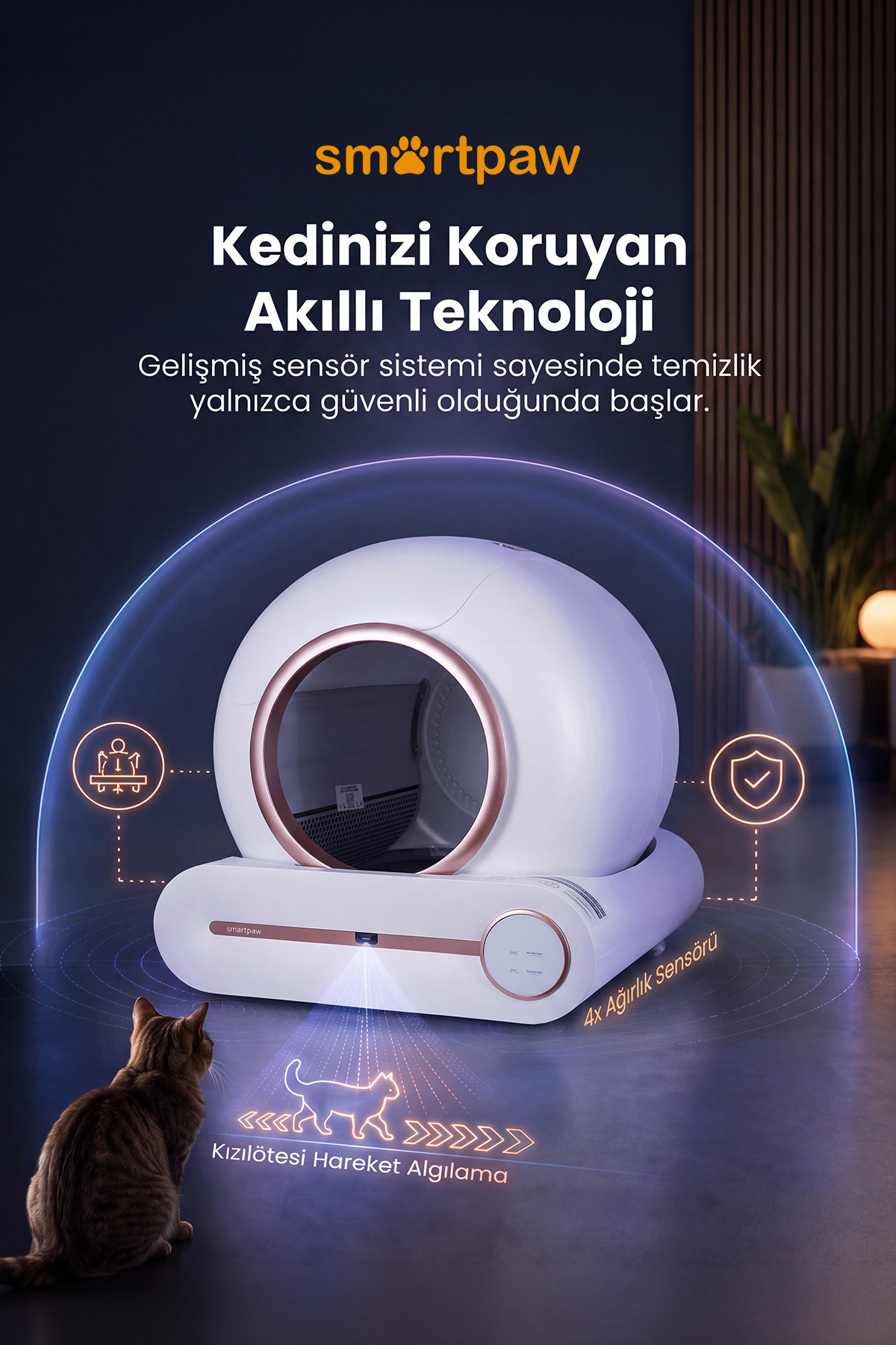 ظرف خاک گربه هوشمند و خودکار اسمارت‌پا SMARTPAW Nova Cat PRO، مدل MSP-0111، صورتی 65L