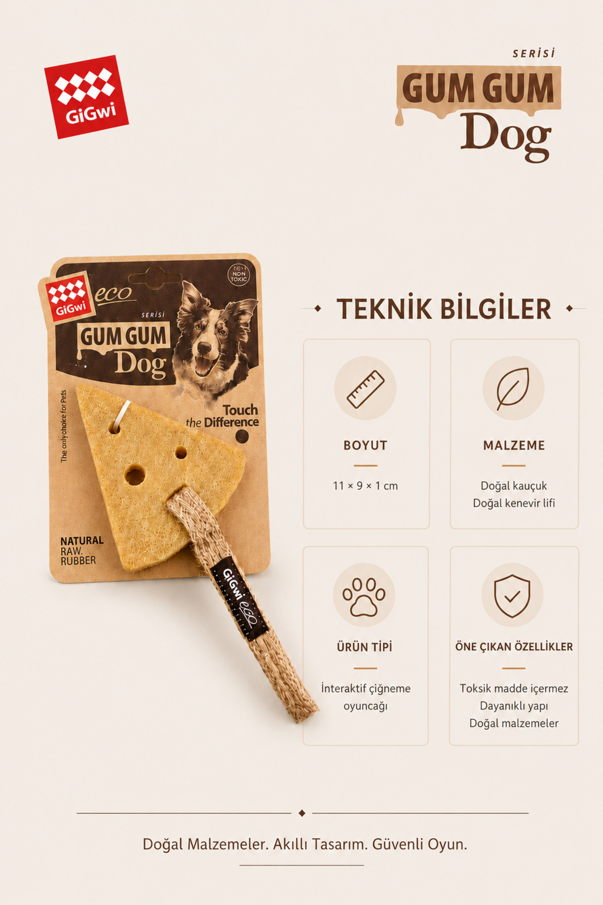 اسباب‌بازی سگ طرح پنیر از لاستیک طبیعی، گیگ‌وی Gigwi، سری Eco Gum Gum Dog، مدل 8877 قهوه‌ای