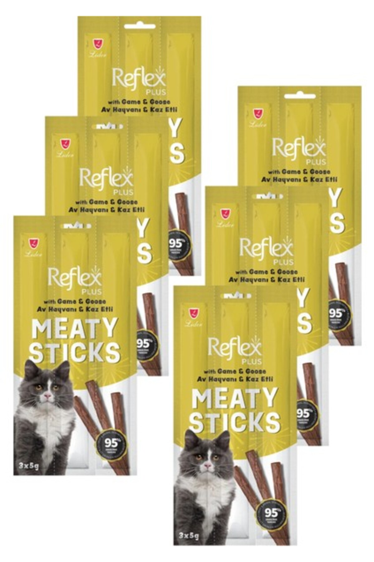 تشویقی استیکی گربه رفلکس Reflex Plus Meaty Sticks، بسته شش‌تایی ۳×۵ گرم