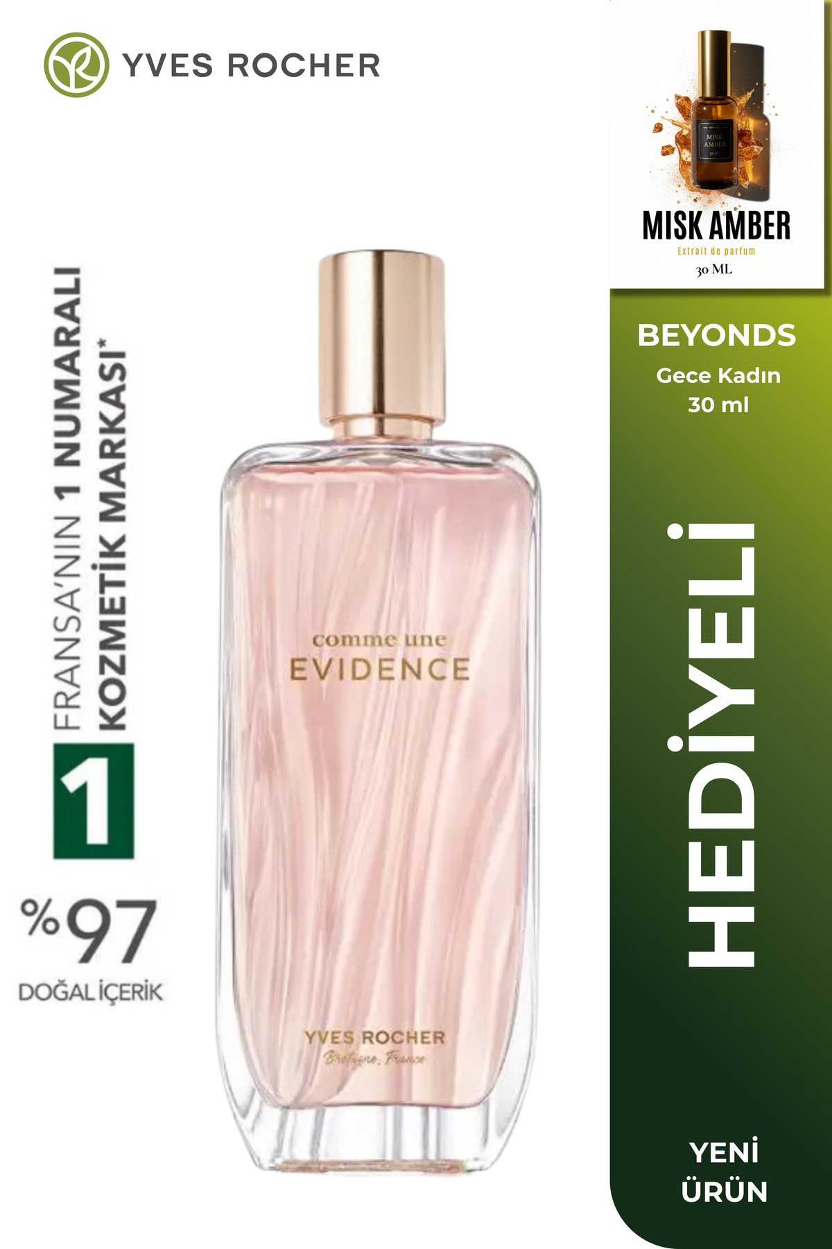عطر COMME UNE EVIDENCE ادوپرفیوم 100 ML زنانه گلی شیپر سبک چوبی با ماندگاری اورجینال Yves Rocher