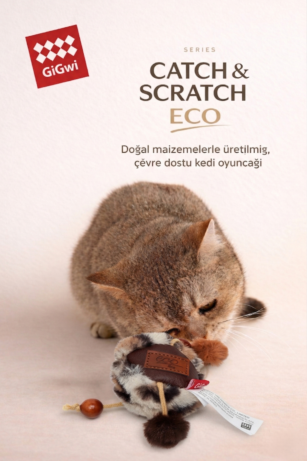 اسباب‌بازی توپ گربه حاوی کت‌نیپ Catch & Scratch Eco Line Ball، گیوی Gigwi مدل 9712، قهوه‌ای