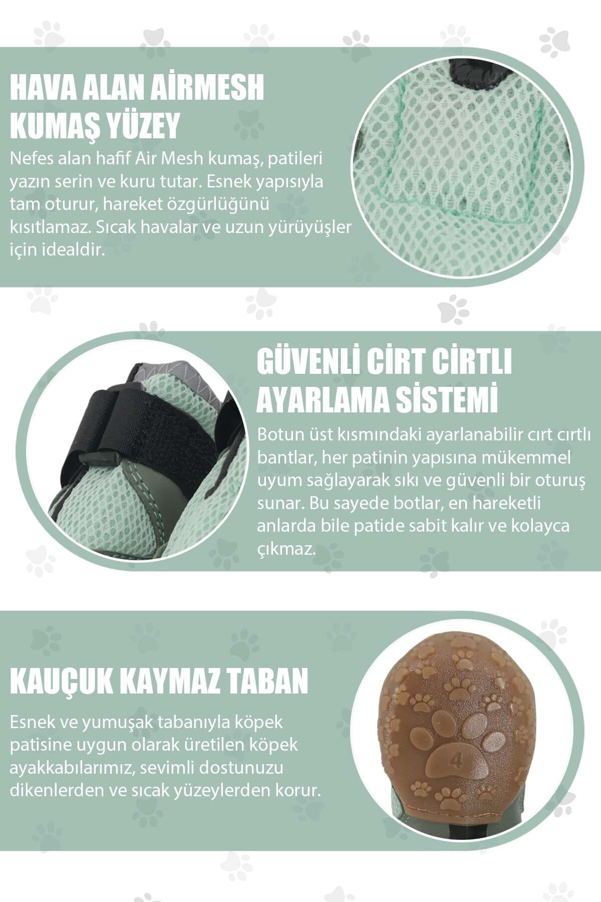 کفش تابستانی سگ پاوپرینتس PawPrints AirMesh با بست چسبی و زیره لاستیکی ضدلغزش، مدل PPAIRMESHBOTU سبز