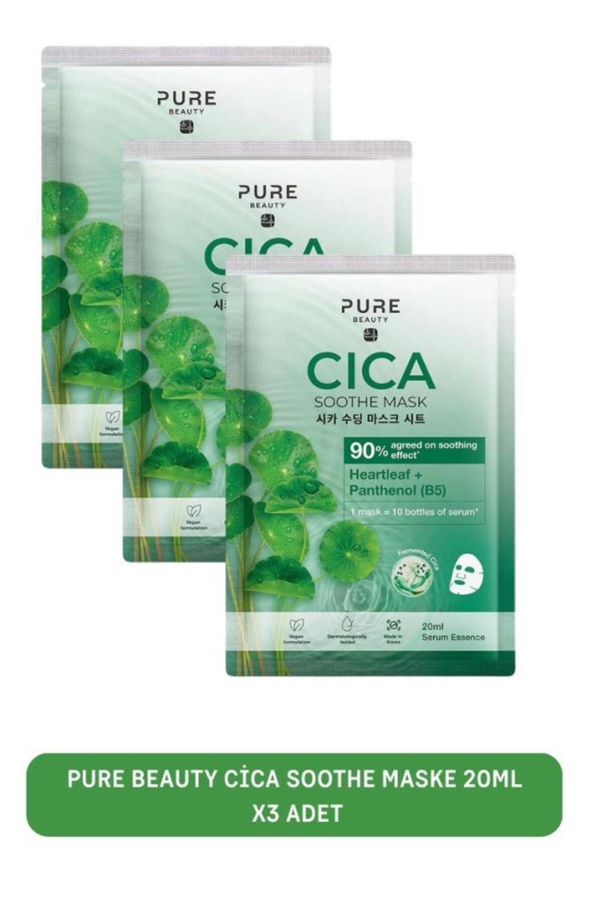 ماسک ورقه‌ای صورت پیور بیوتی PURE BEAUTY Cica Soothe، بسته ۳ عددی 20Ml