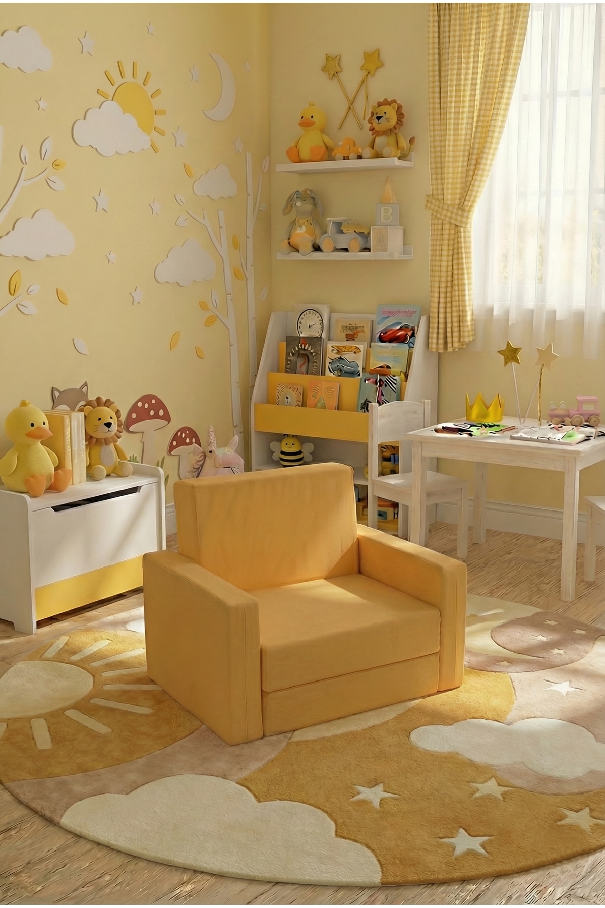 اسباب بازی های پشمی اسفنج کامل صندلی کودک با تخت تاشو 0 4 سال زرد LENSA HOME
