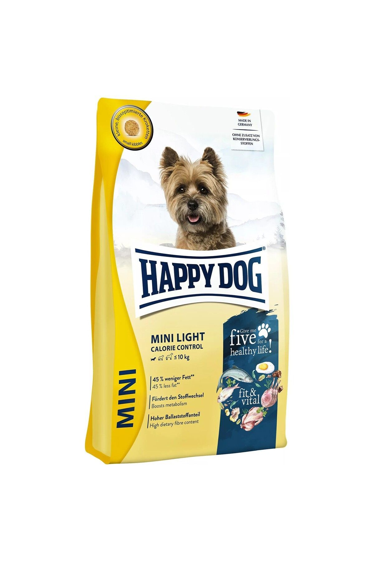 غذای خشک سگ بالغ نژاد کوچک فیت اند ویتال مینی لایت هپی داگ Happy Dog، ۴ کیلوگرم