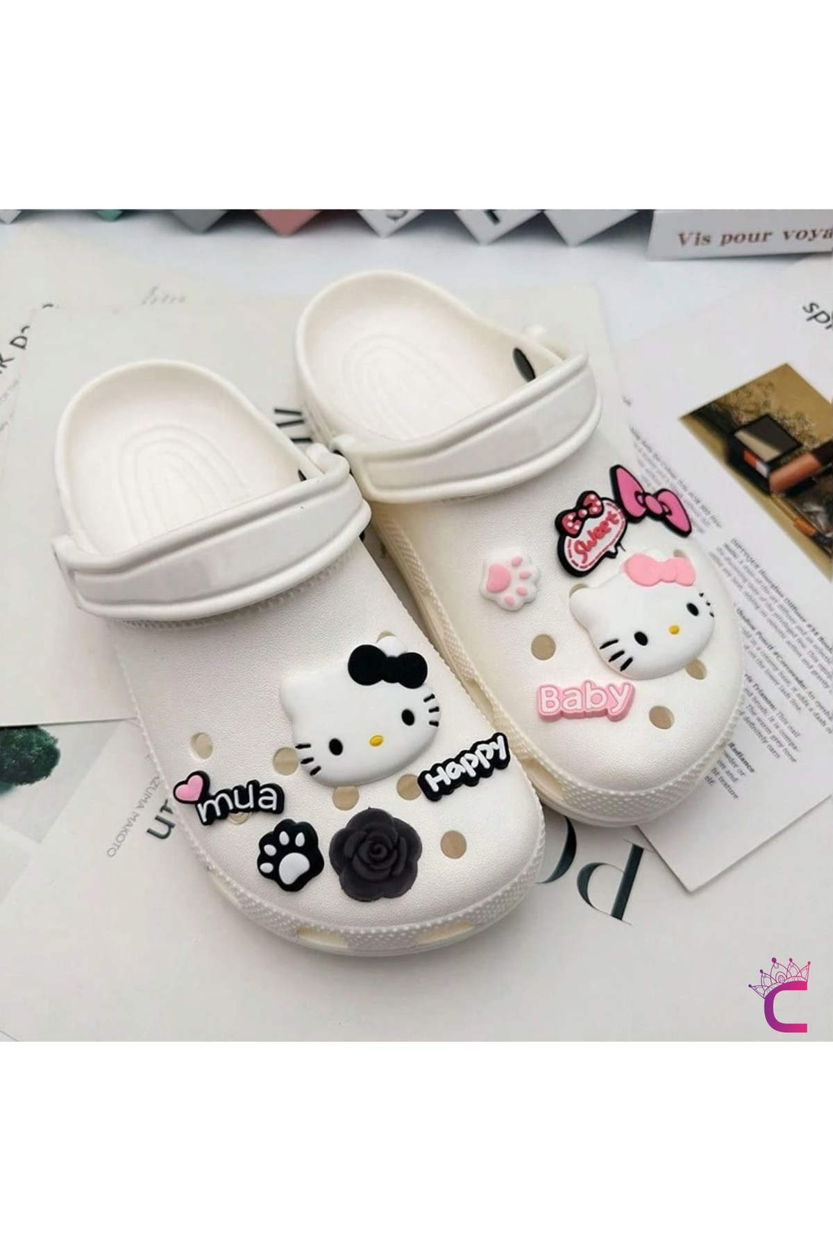 فیگور ست تزیینی دمپایی کودکان 10 تکه MUA HELLO KITTY JIBBITZ CROSS BEACH BAG CHARM SLIPPER ORNAMENTS CROCKS از ترکیه Cinderella