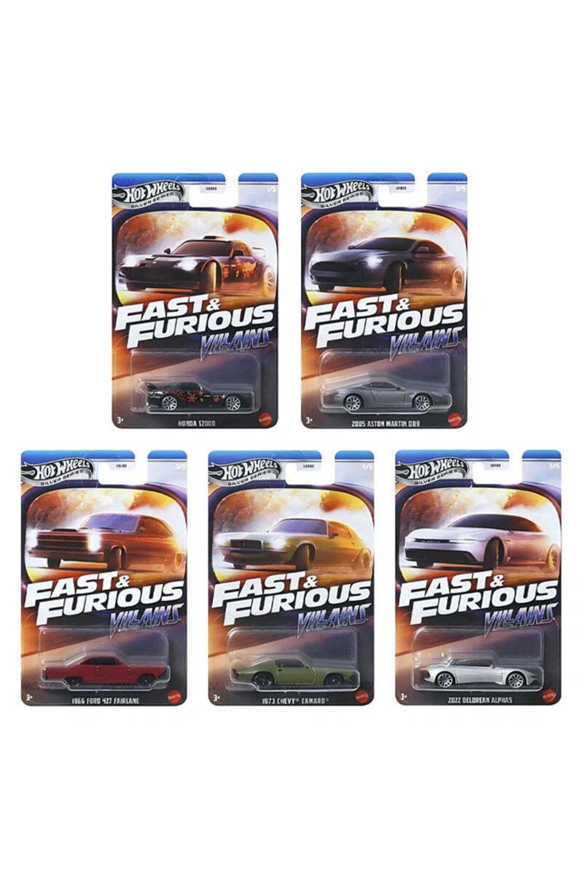 ماشین اسباب بازی FAST & FURIOUS: SERIES SILVER VILLAINS 2025 چرخ های داغ 5 SET HNR88 هات ویلز اورجینال HOT WHEELS