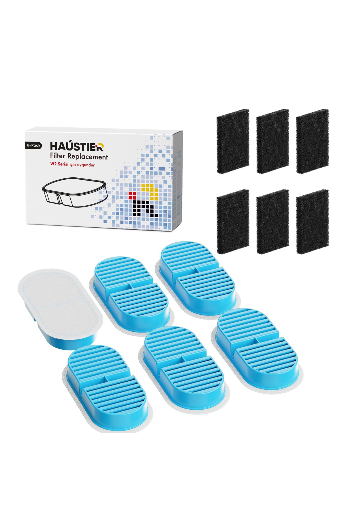 ست ۶ عددی فیلتر آب‌خوری اتوماتیک گربه هاوستیر Haustier، سازگار با W2، مدل HST-W2-Filtre