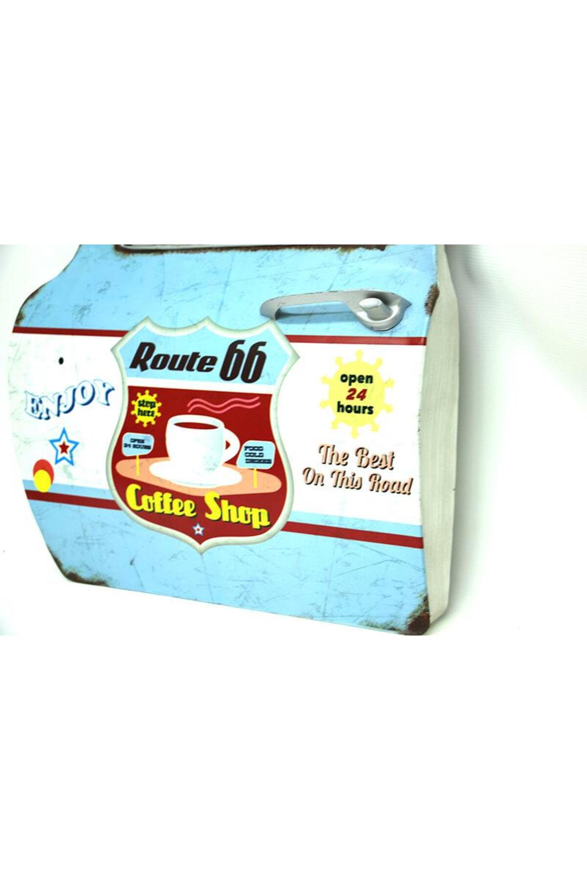 فیگور آینه درب ماشین آبی تزئینی ROUTE 66 با تم قهوه z12concept