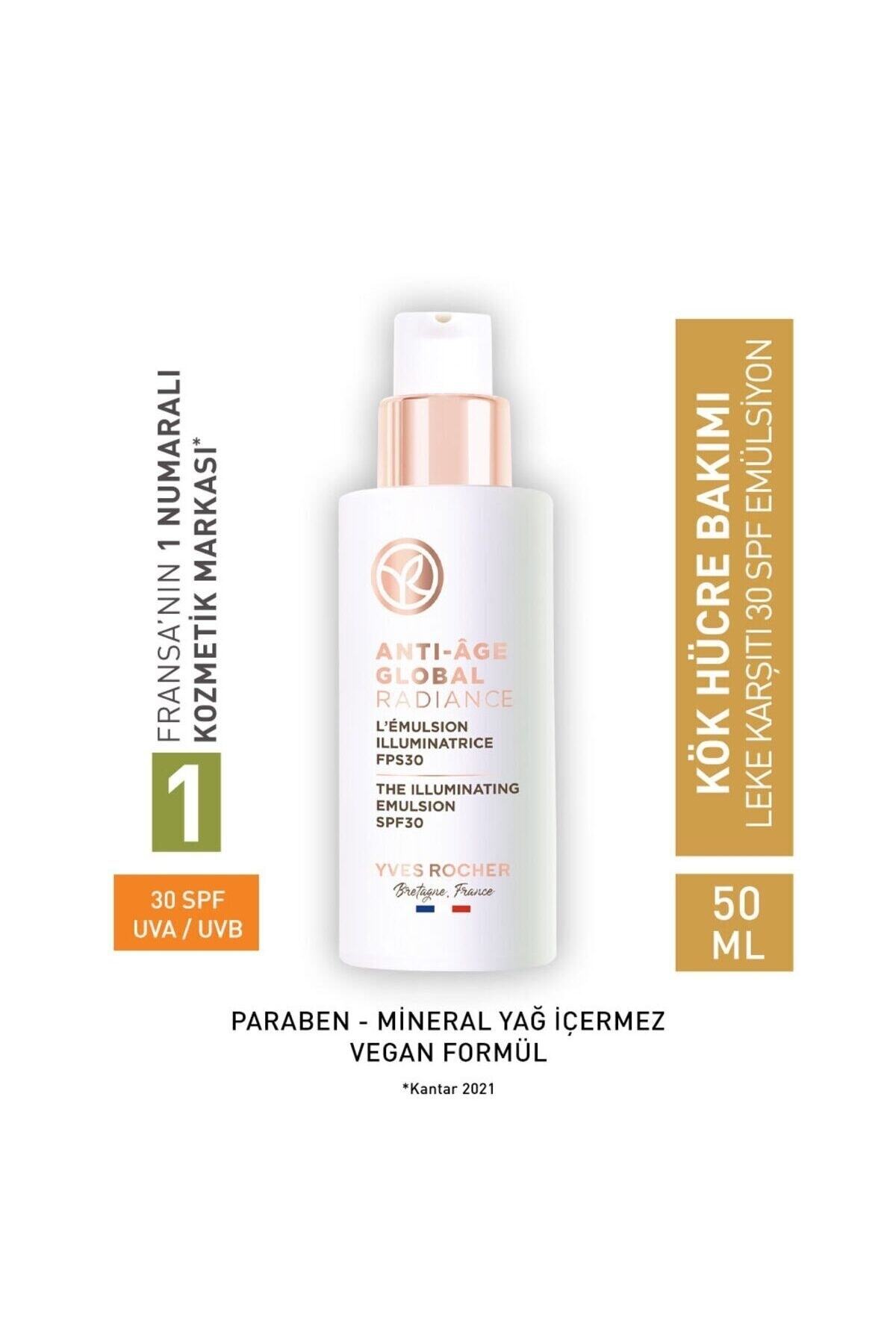 Yves Rocher کرم ضد لک 30 SPF مرطوب کننده ضد پیری با سلول های گیاهی ضد پیری گلوبال 50 میلی لیتر